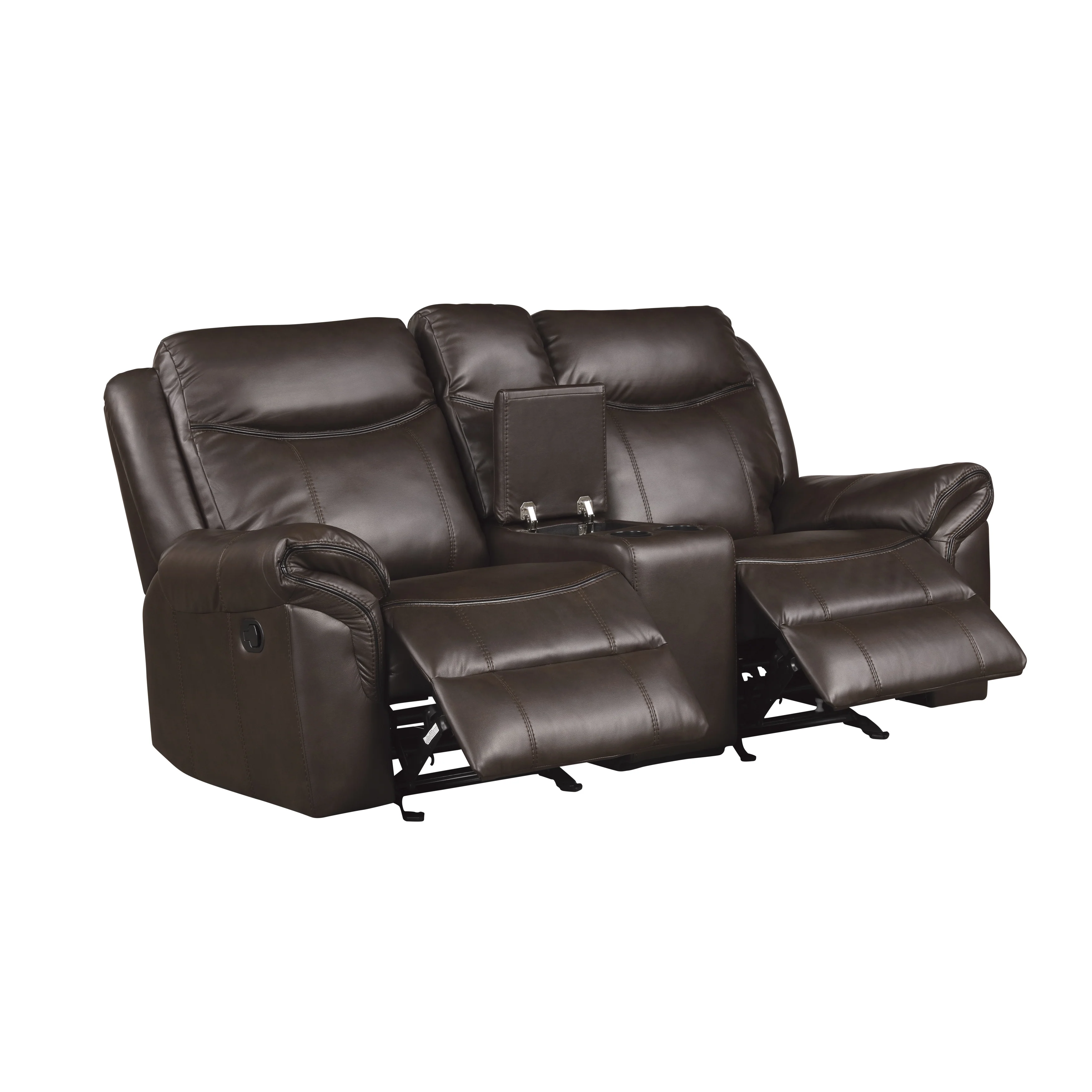 Aram Double Glider Reclining Loveseat with Center Console, Receptacles and USB Ports in Brown - 8206BRW-2 - Image 4