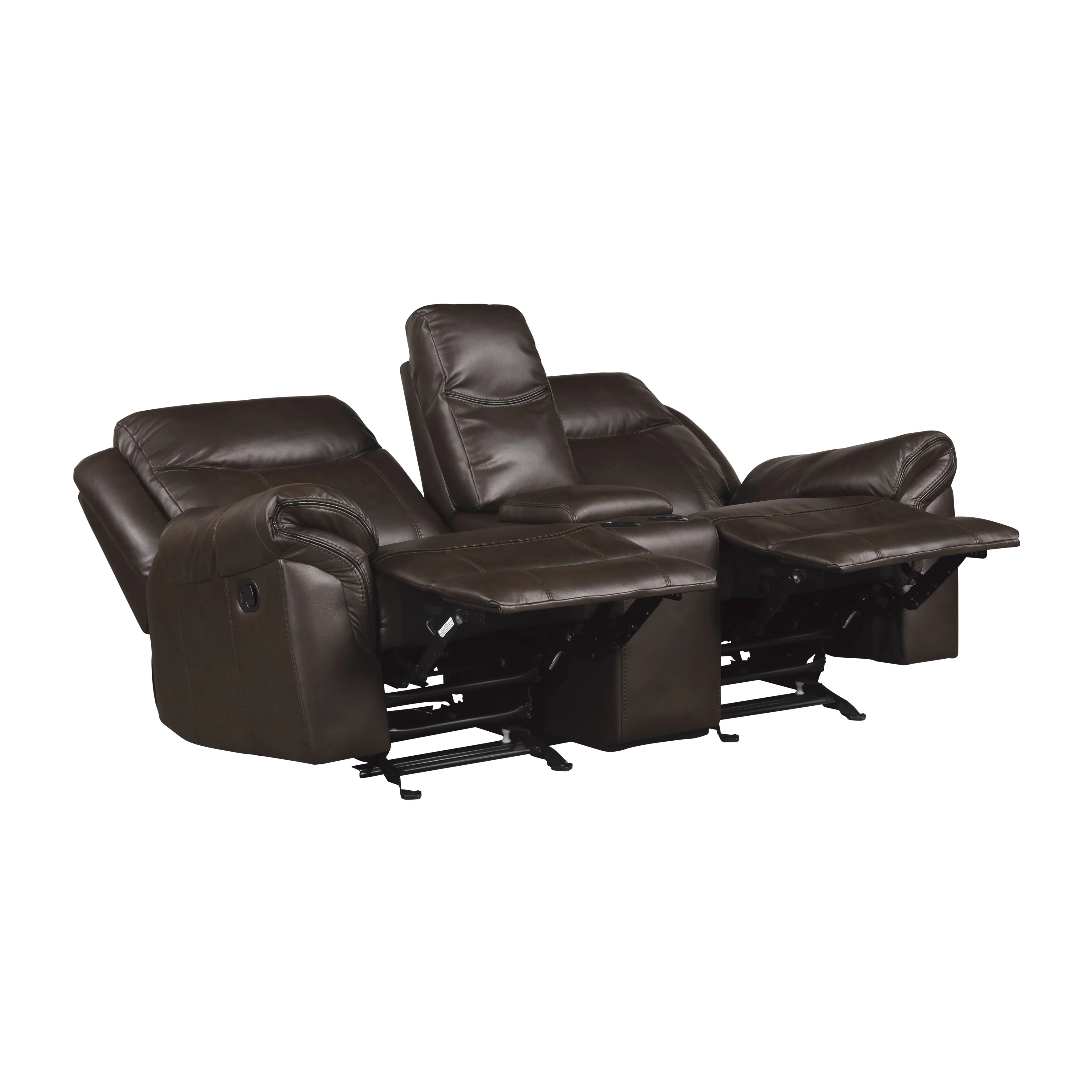 Aram Double Glider Reclining Loveseat with Center Console, Receptacles and USB Ports in Brown - 8206BRW-2 - Image 5