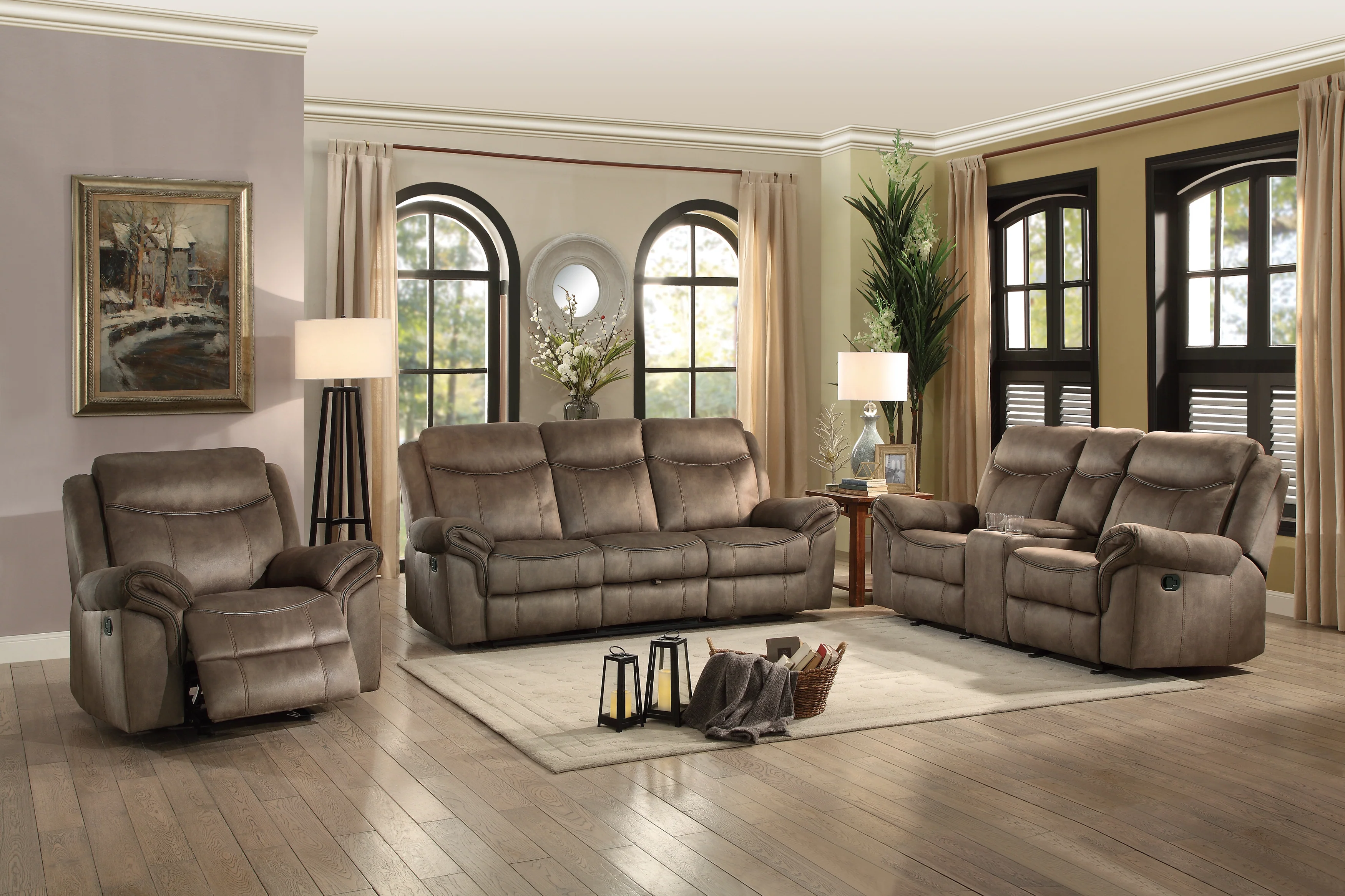 Aram Double Glider Reclining Loveseat with Center Console, Receptacles and USB Ports in Brown - 8206NF-2 - Image 5