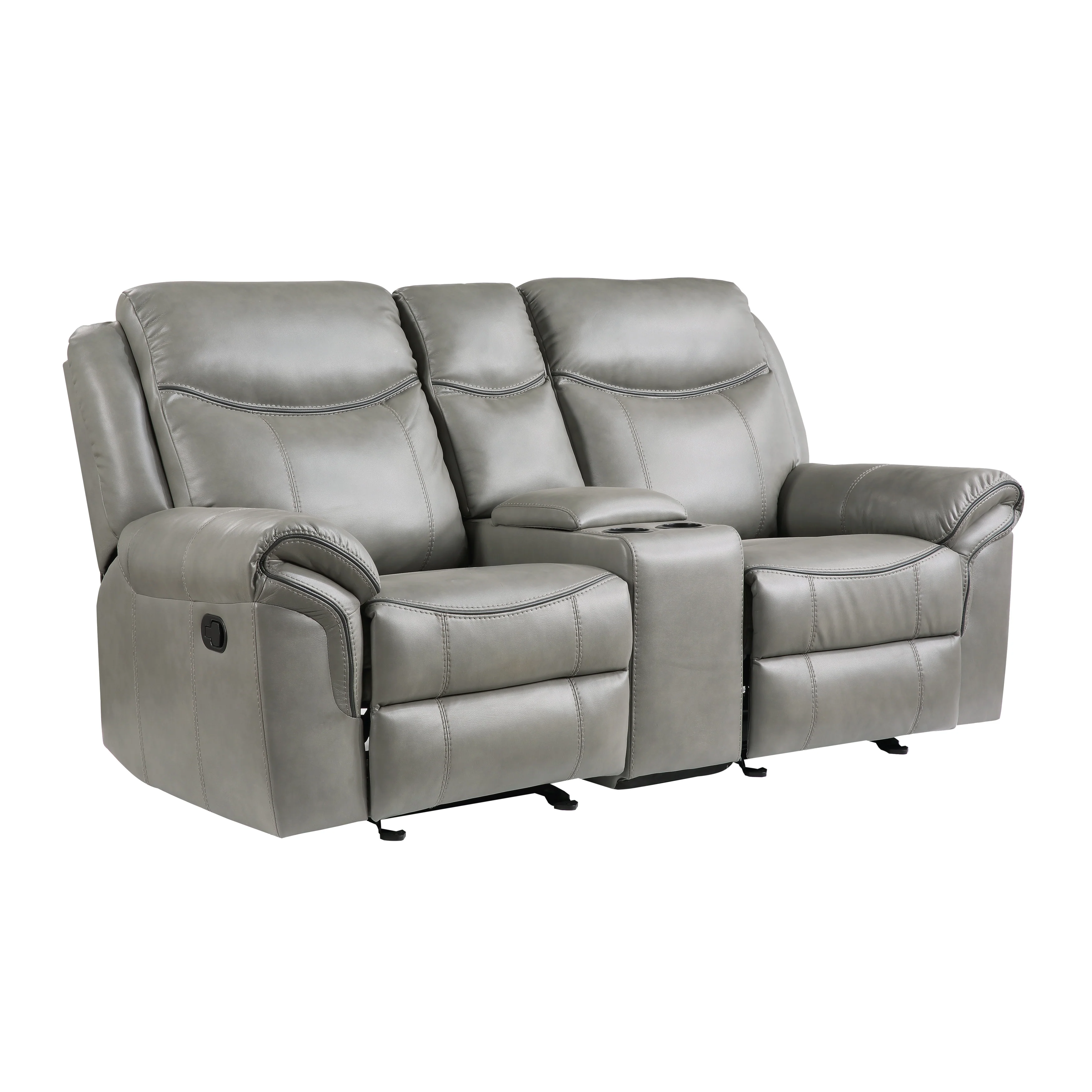Aram Double Glider Reclining Loveseat with Center Console, Receptacles and USB Ports in Gray - 8206GRY-2 - Image 3