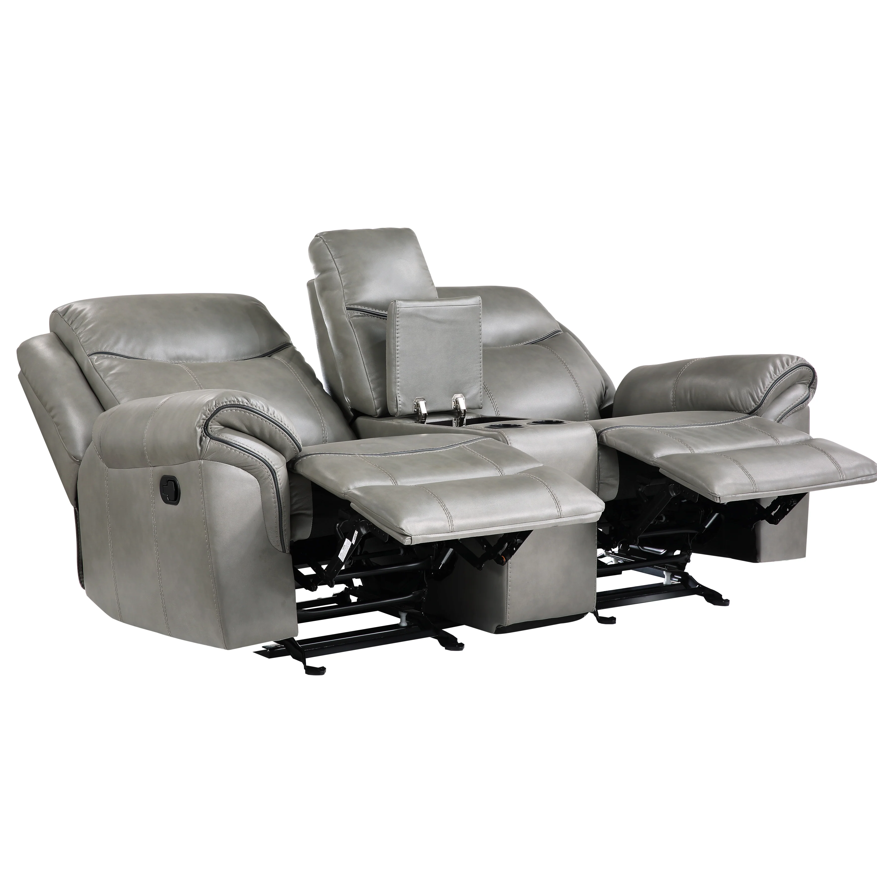 Aram Double Glider Reclining Loveseat with Center Console, Receptacles and USB Ports in Gray - 8206GRY-2 - Image 4