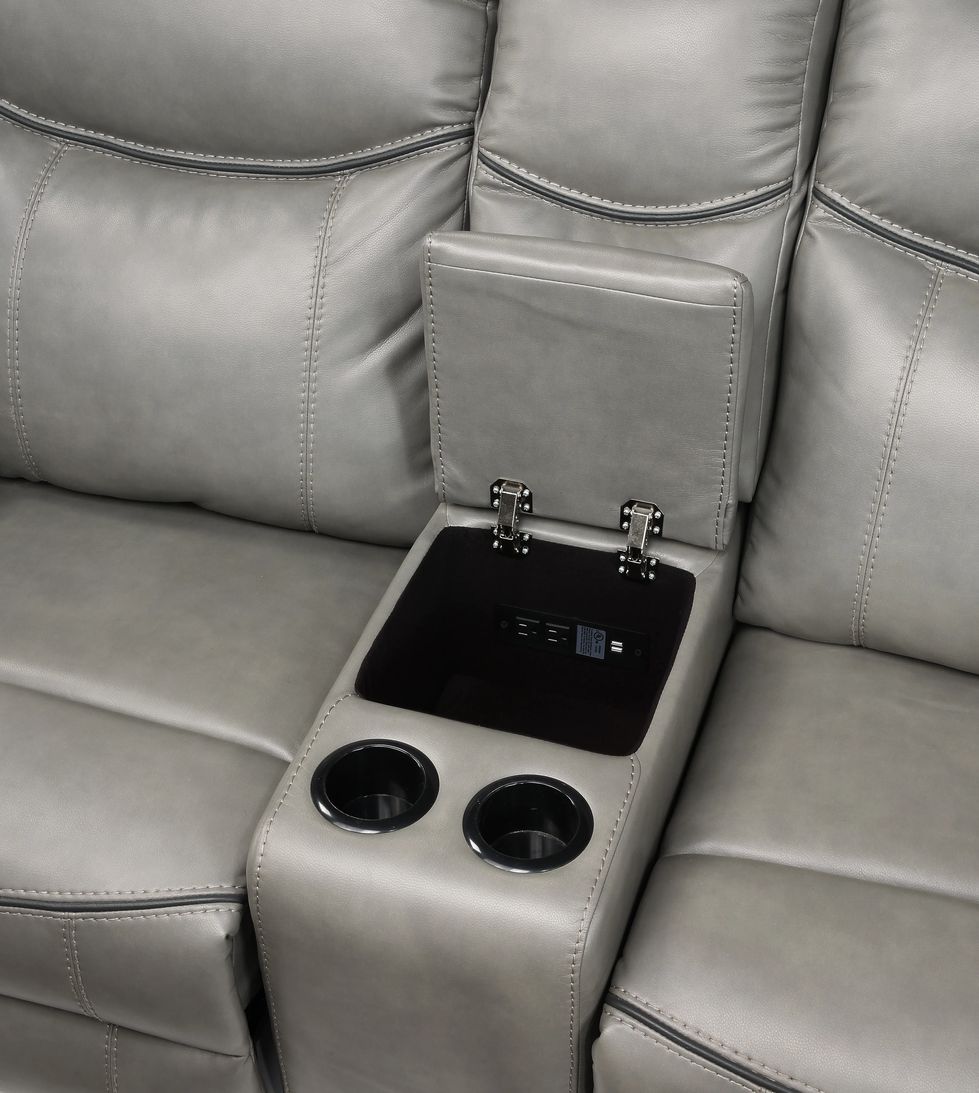 Aram Double Glider Reclining Loveseat with Center Console, Receptacles and USB Ports in Gray - 8206GRY-2 - Image 5