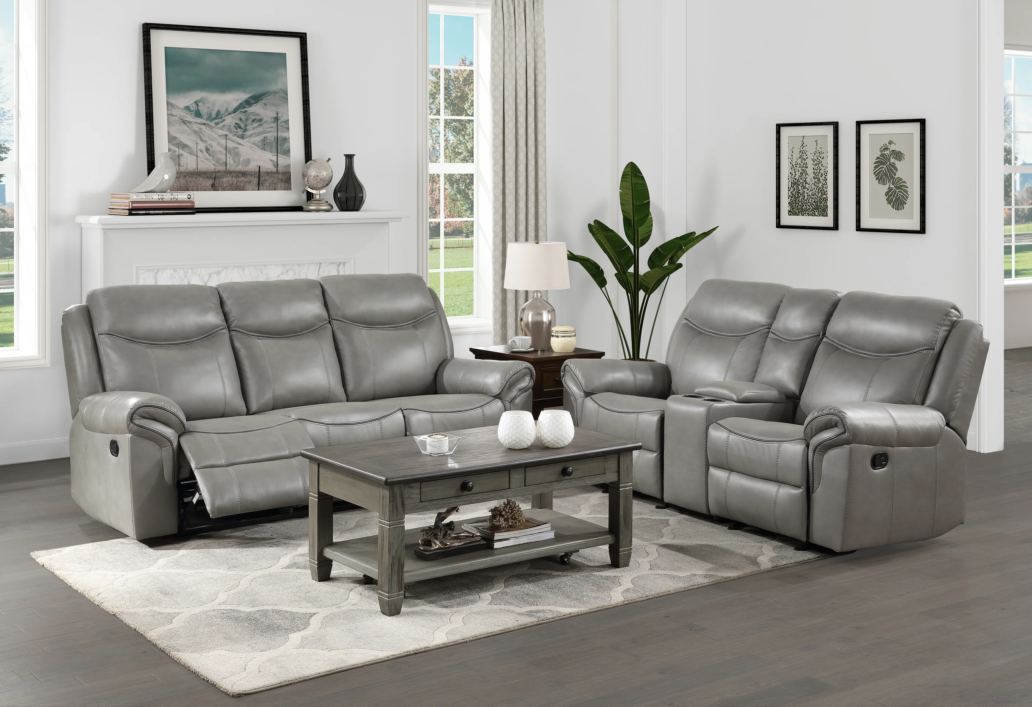 Aram Double Glider Reclining Loveseat with Center Console, Receptacles and USB Ports in Gray - 8206GRY-2 - Image 6