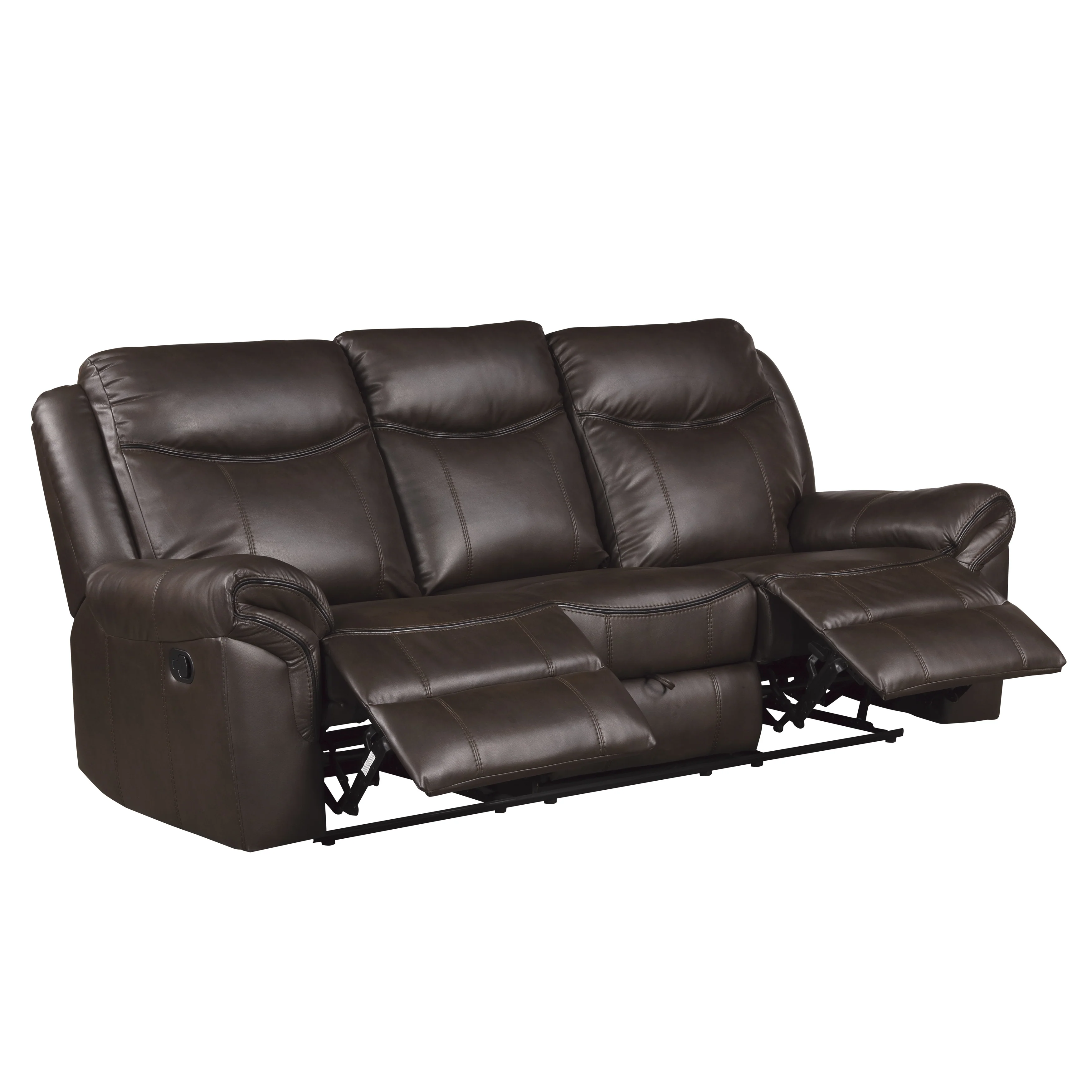 Aram Double Reclining Sofa with Center Drop-Down Cup Holders, Receptacles, Hidden Drawer and USB Ports in Brown - 8206BRW-3 - Image 4