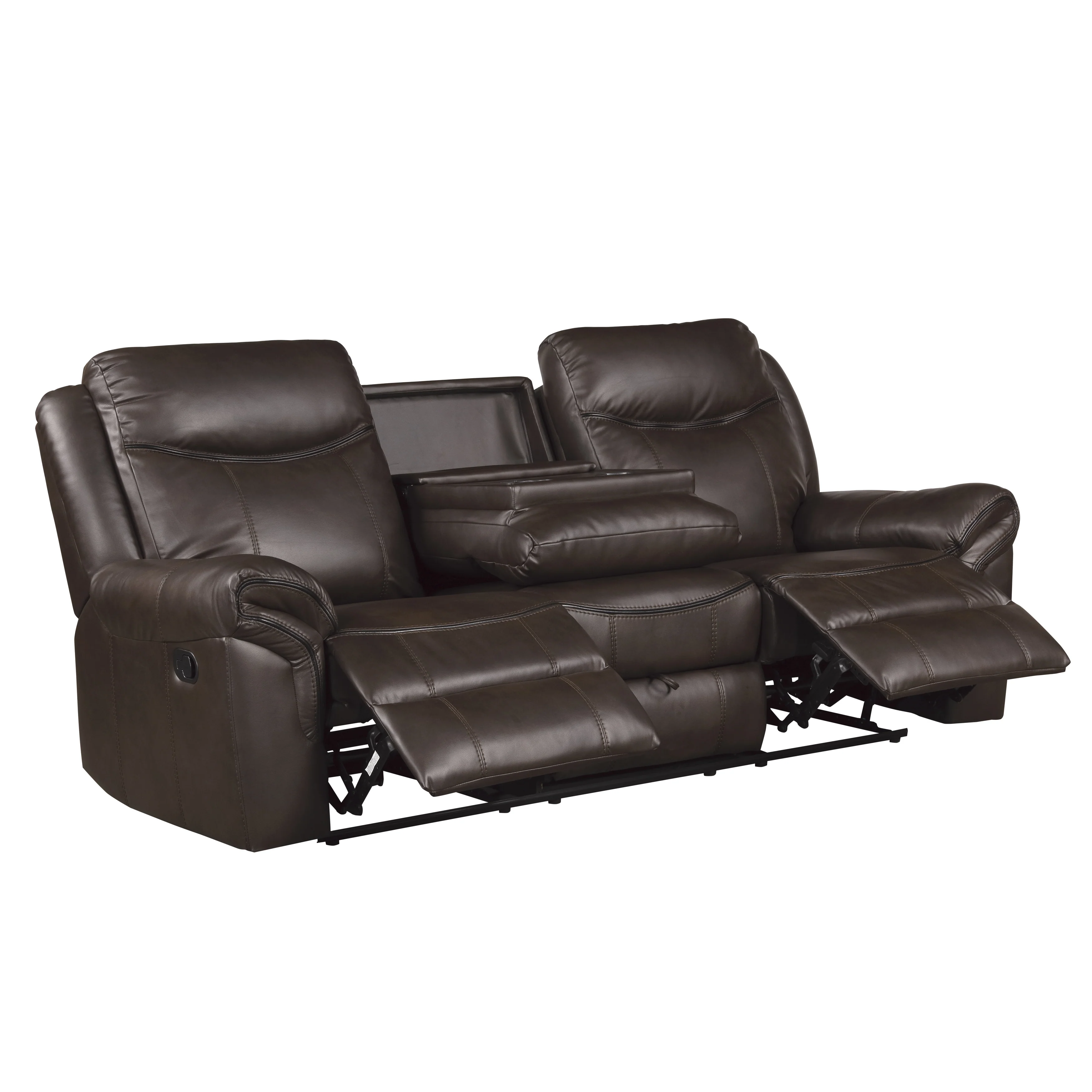 Aram Double Reclining Sofa with Center Drop-Down Cup Holders, Receptacles, Hidden Drawer and USB Ports in Brown - 8206BRW-3 - Image 6