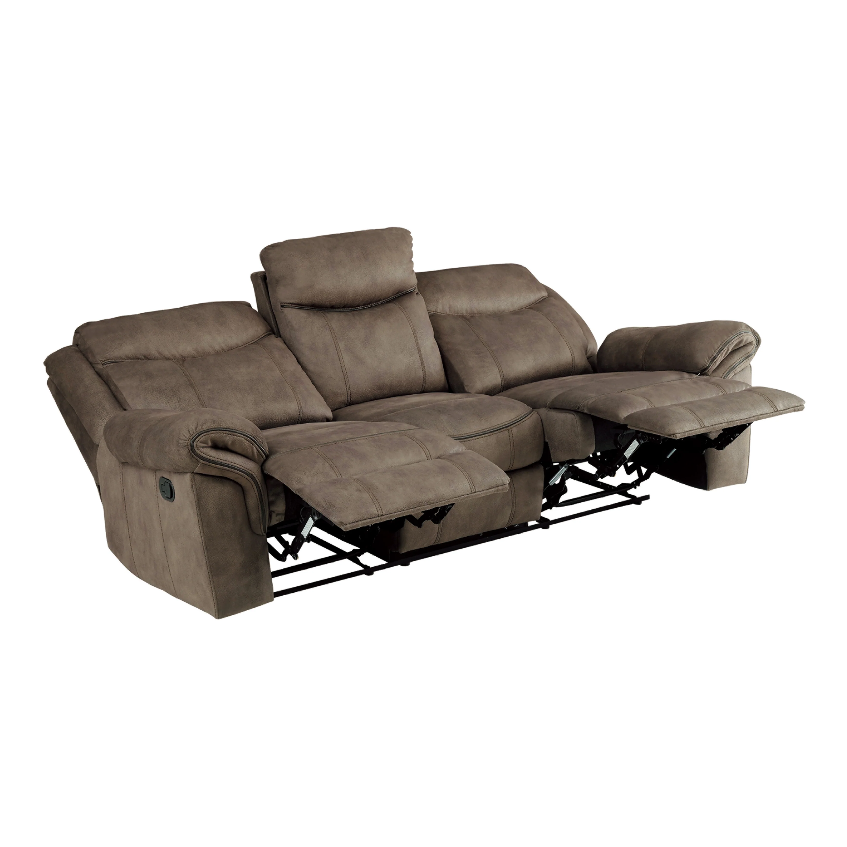 Aram Double Reclining Sofa with Center Drop-Down Cup Holders, Receptacles, Hidden Drawer and USB Ports in Brown - 8206NF-3 - Image 4