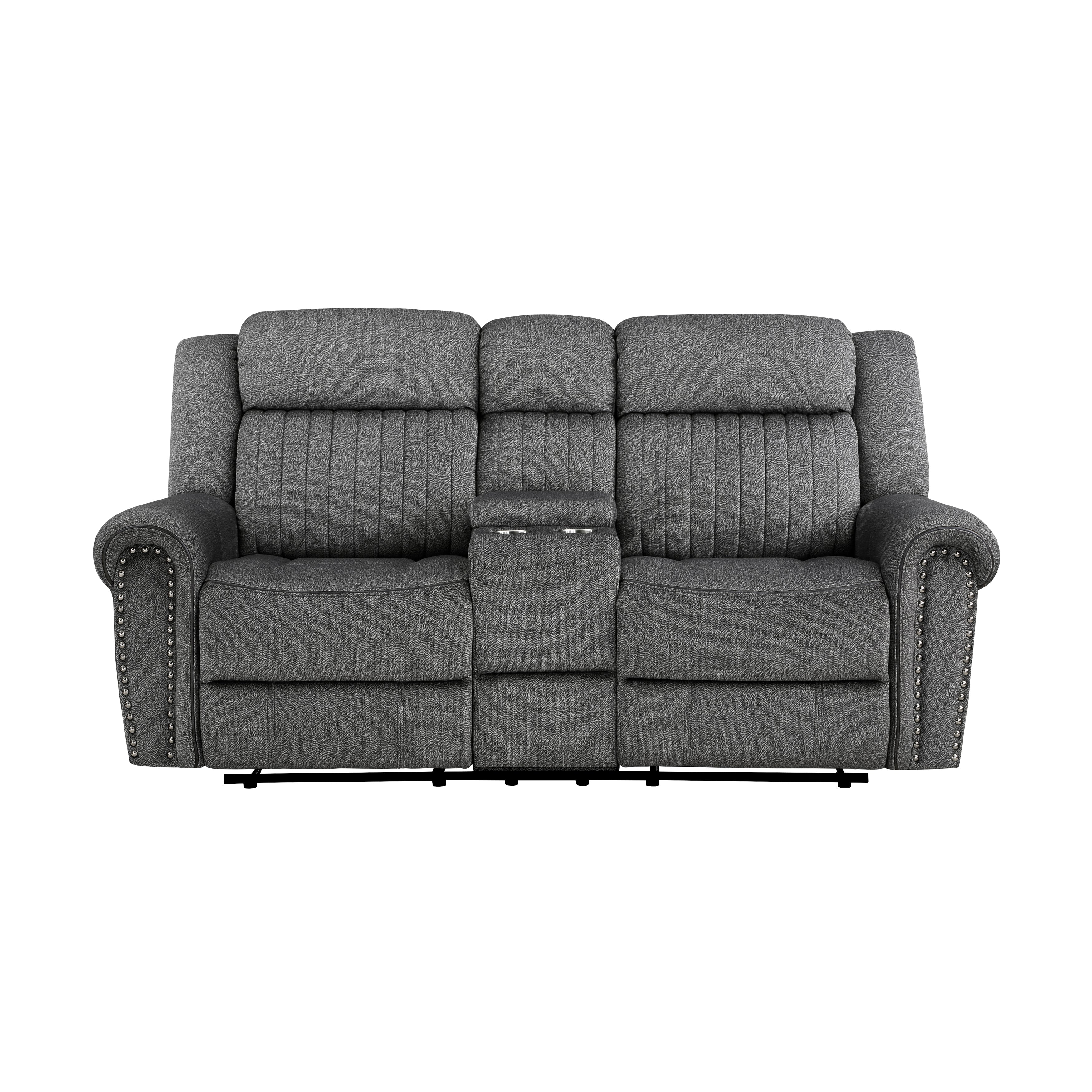 Brennen Double Reclining Loveseat with Center Console in Gray - 9204CC-2