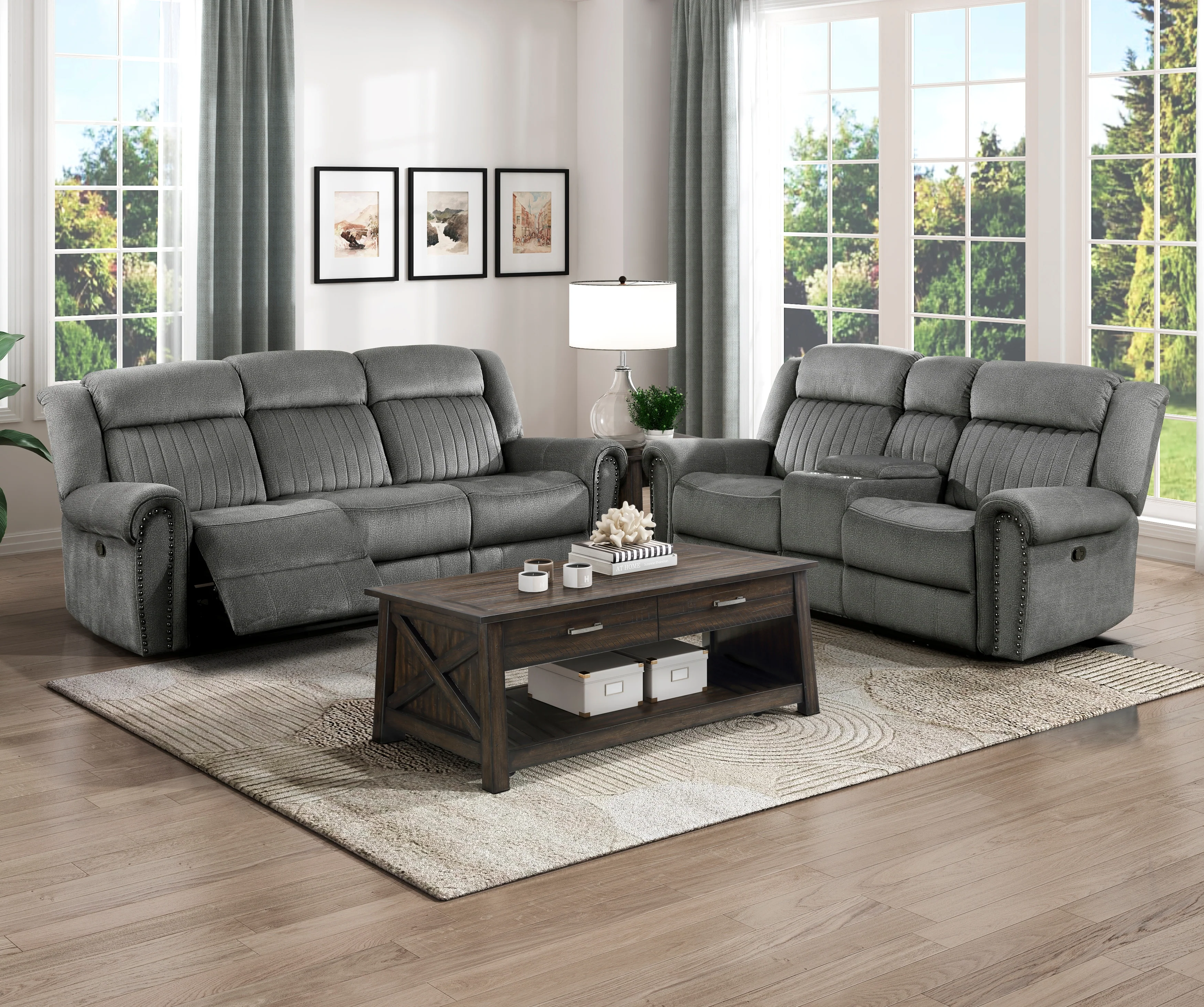 Brennen Double Reclining Loveseat with Center Console in Gray - 9204CC-2 - Image 6