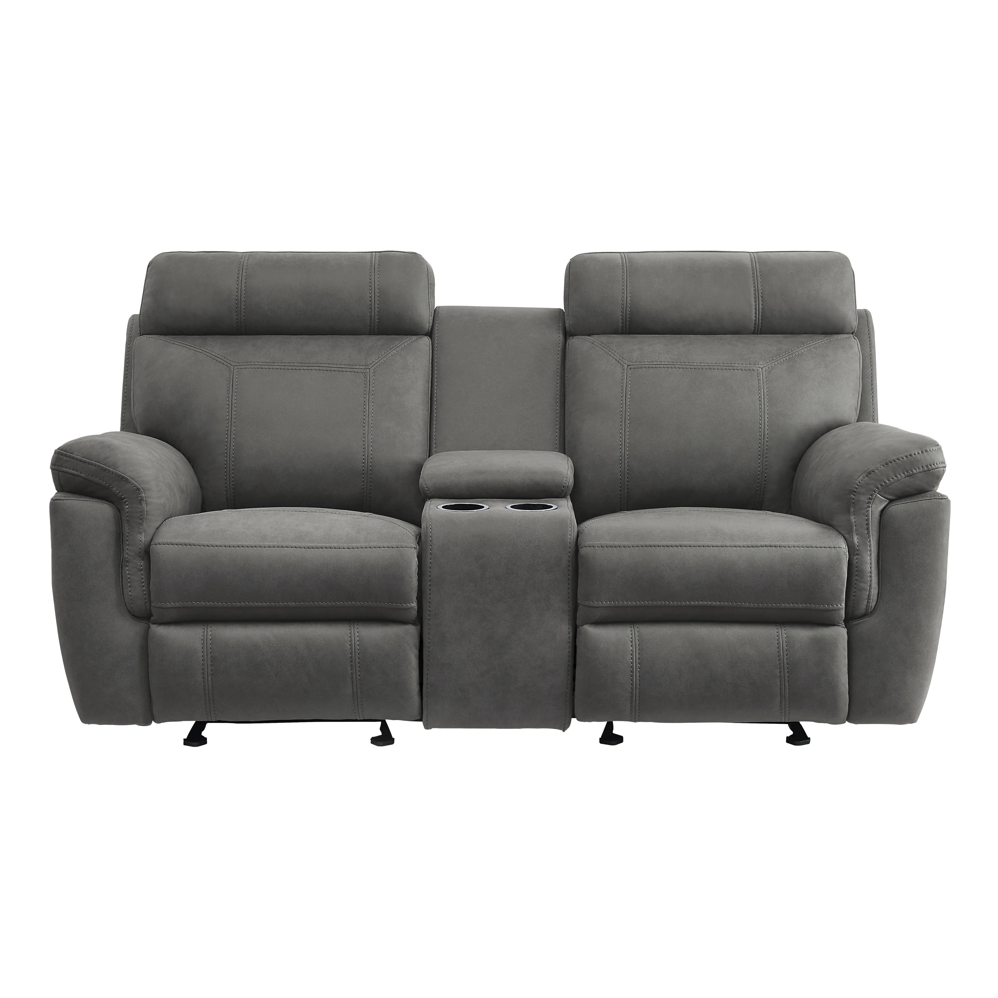 Clifton Double Glider Reclining Loveseat with Center Console in Gray - 9301GRY-2
