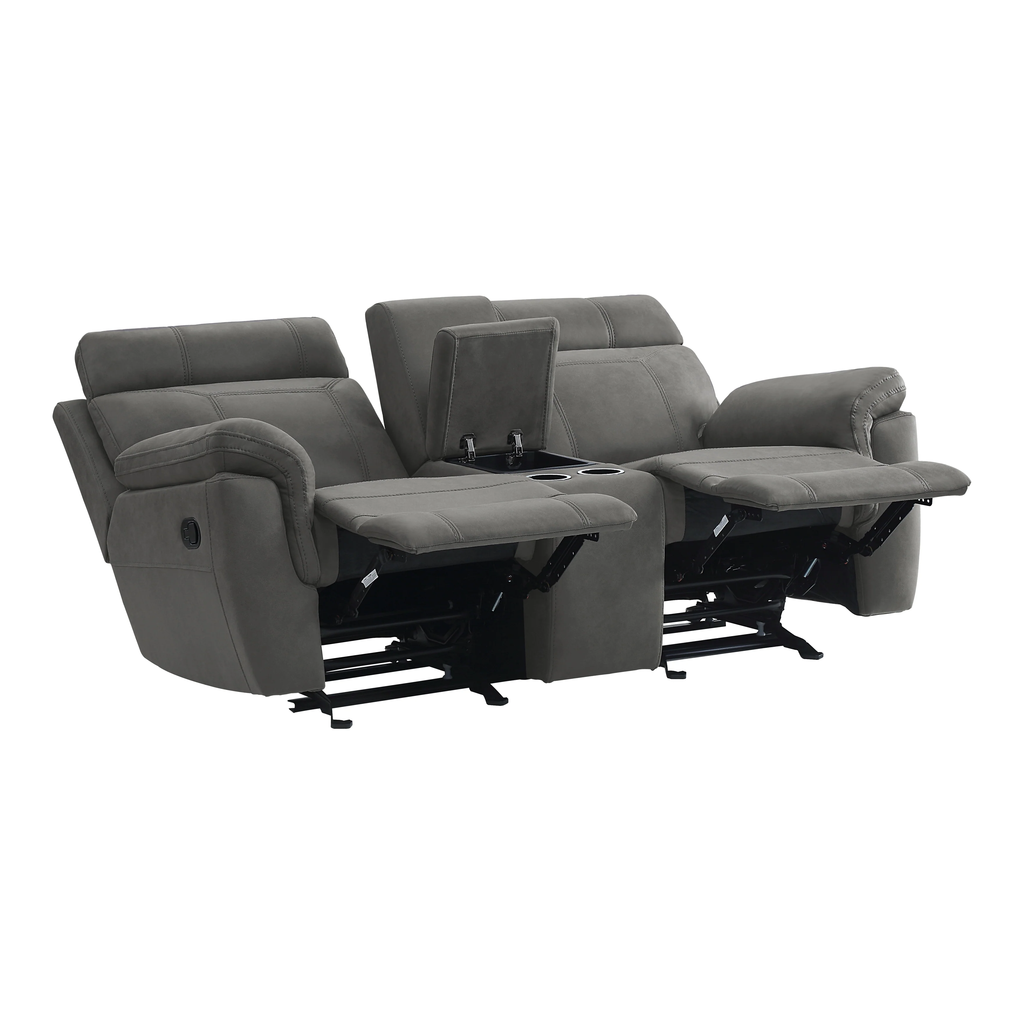 Clifton Double Glider Reclining Loveseat with Center Console in Gray - 9301GRY-2 - Image 4
