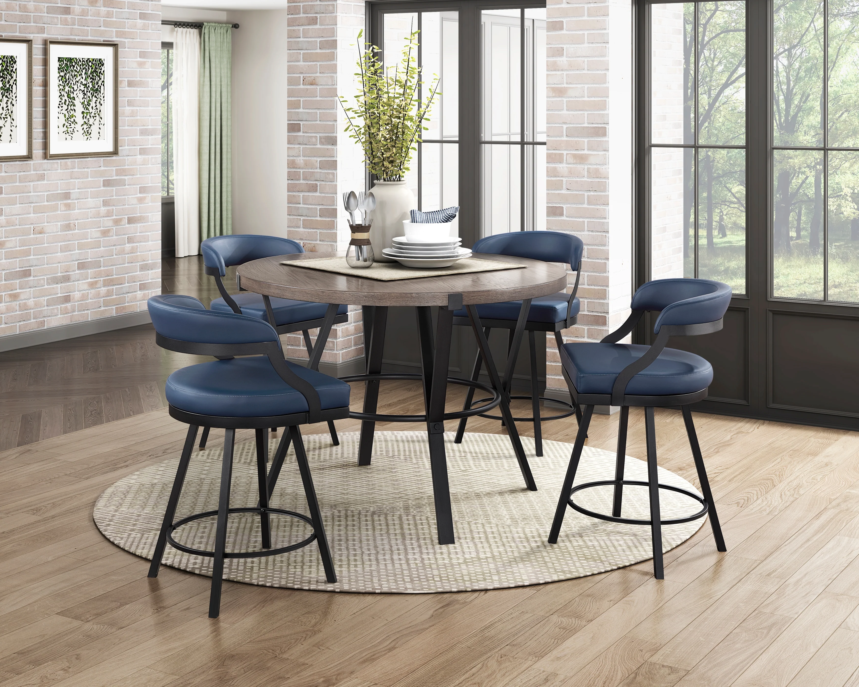 Crowley Swivel Counter Height Chair in Black/Blue - 5565-24BU - Image 6