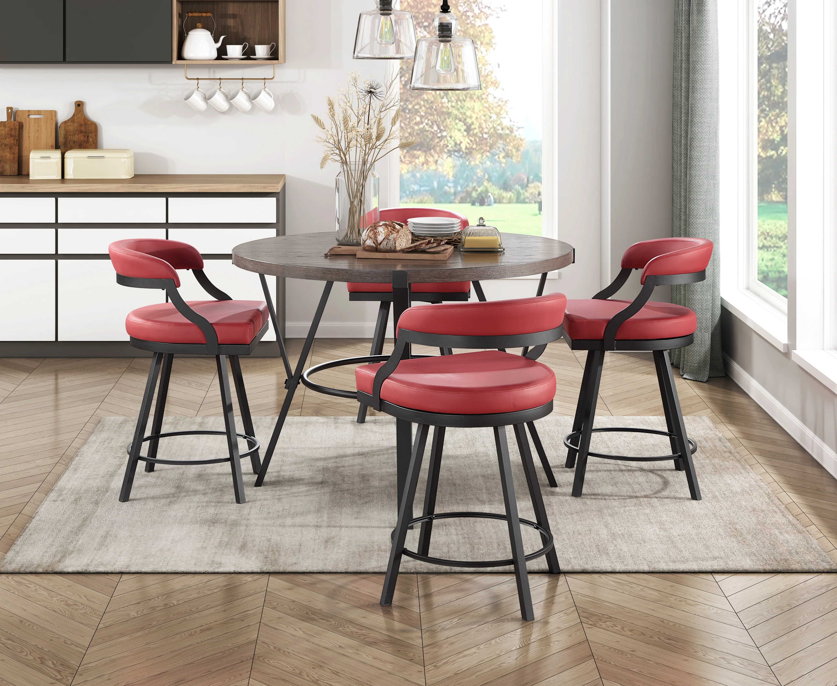 Crowley Swivel Counter Height Chair in Black/Red - 5565-24RD - Image 6