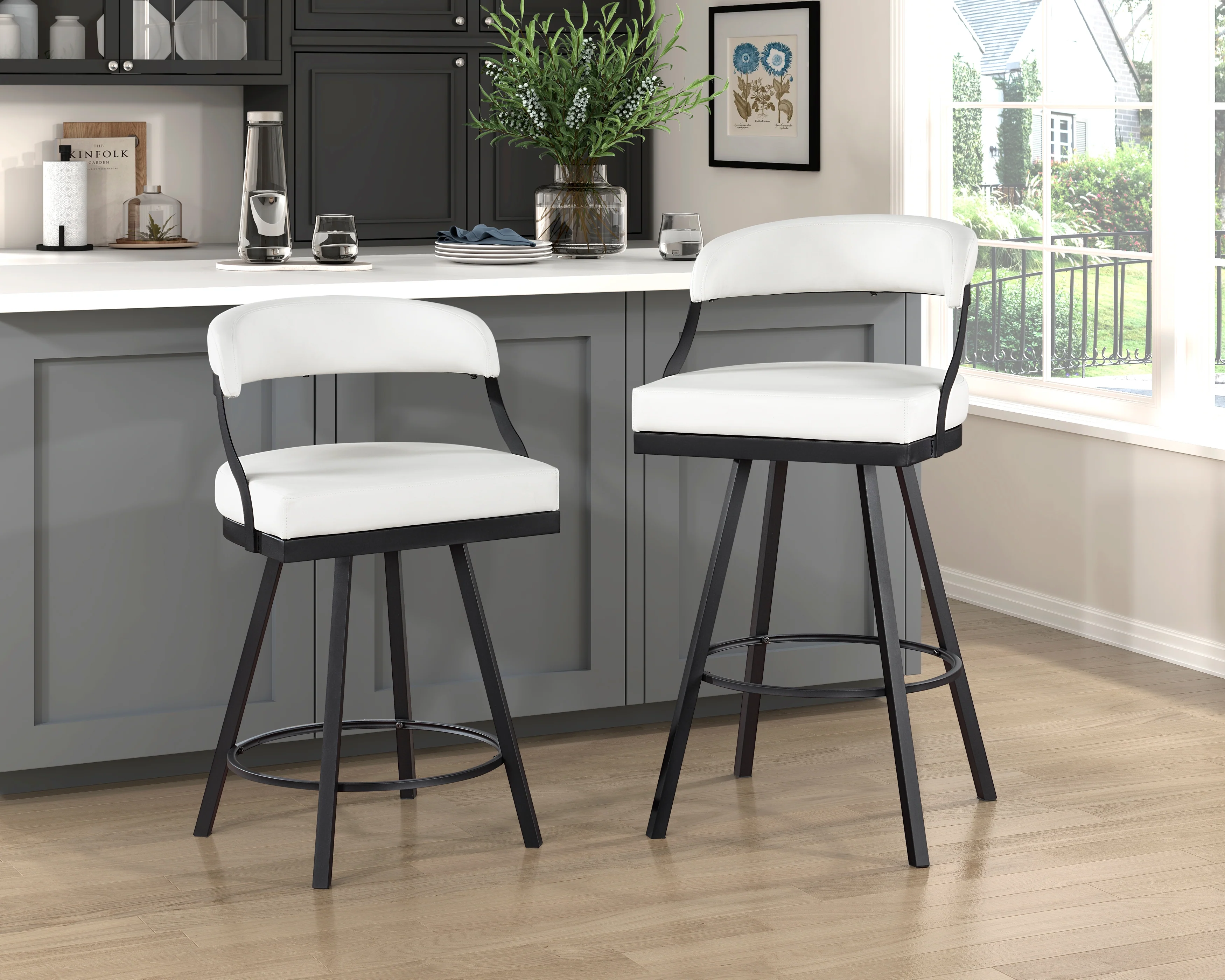 Crowley Swivel Pub Height Chair in Black/White - 5565-29WT - Image 6