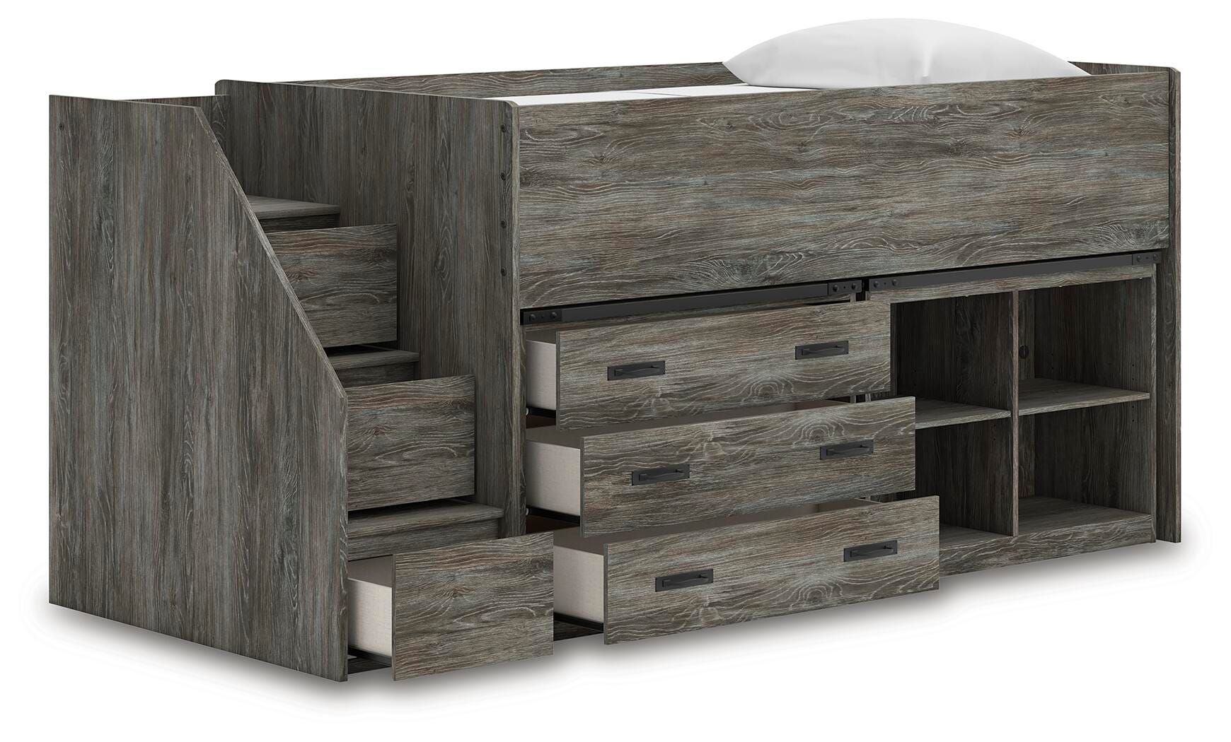 Frandern Loft Bed with Bookcase and Drawer Storage - Image 10