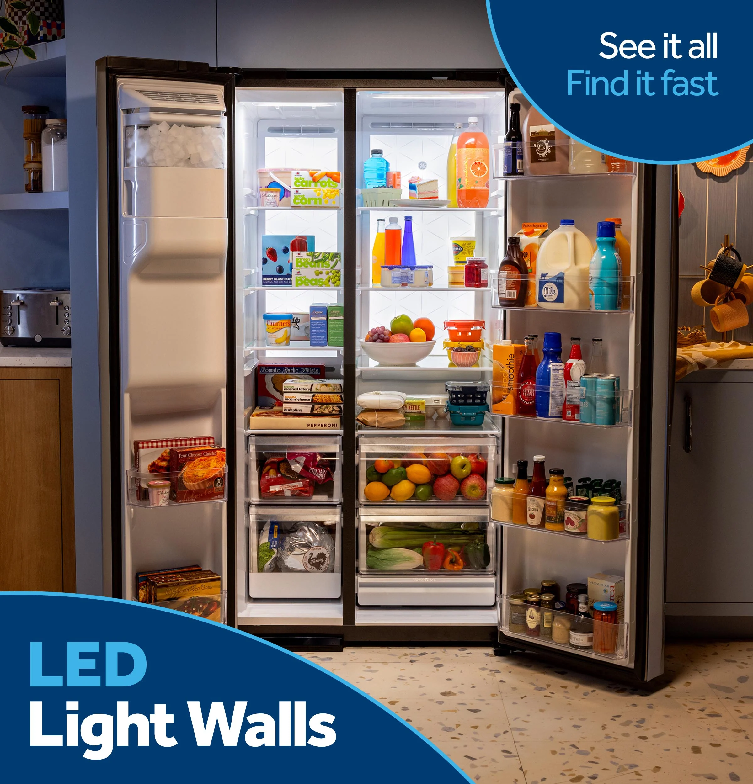 GE® 27.7 Cu. Ft. Side-By-Side Refrigerator with LED Light Walls and Extra Tall Dispenser GSS28PYYFS - Image 10