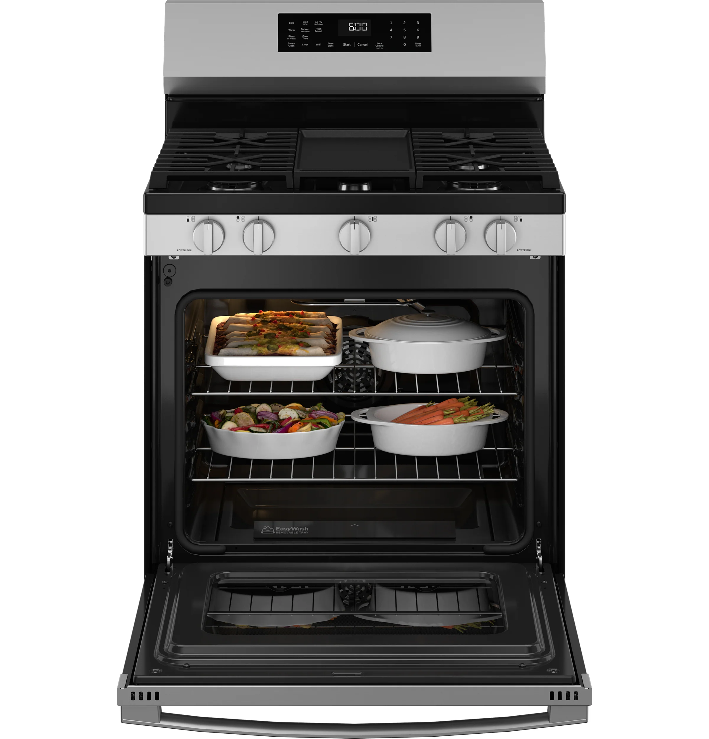 GE® 30" Free-Standing Gas Convection Range with No Preheat Air Fry and EasyWash™ Oven Tray GGF600AVSS - Image 4