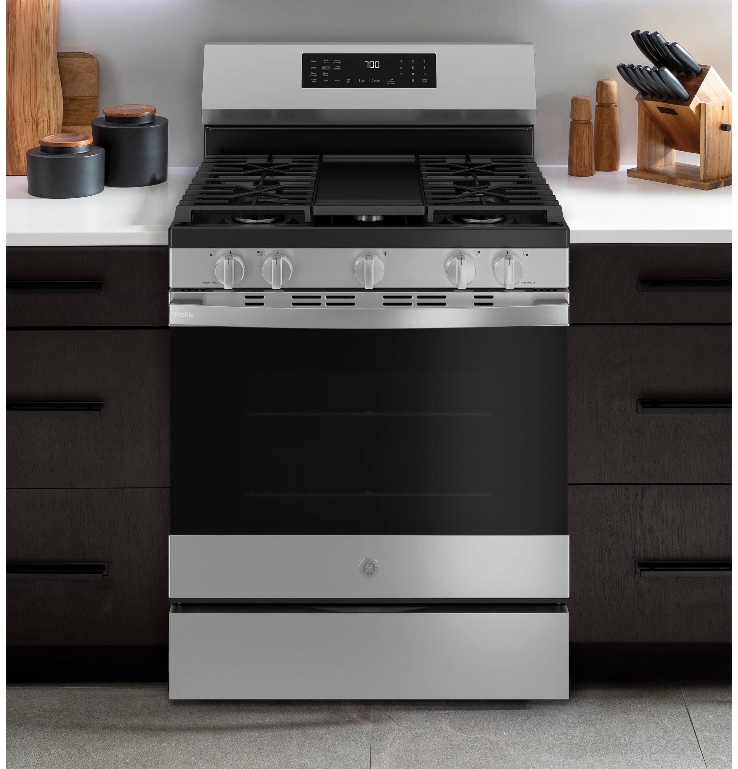 GE Profile™ 30” Smart Free-Standing Gas Convection Range with No Preheat Air Fry and EasyWash™ Oven Tray PGF700AYFS - Image 3