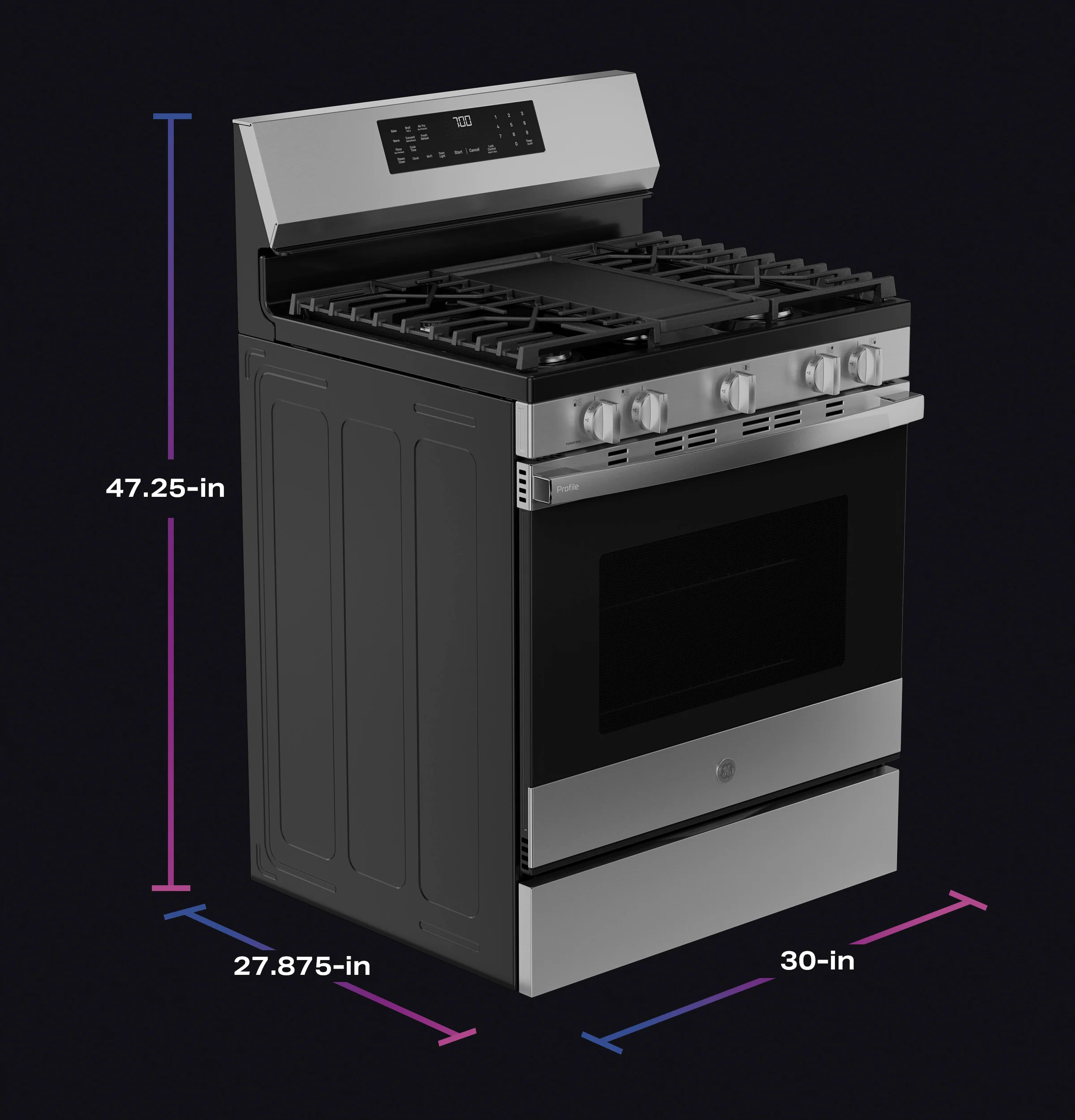 GE Profile™ 30” Smart Free-Standing Gas Convection Range with No Preheat Air Fry and EasyWash™ Oven Tray PGF700AYFS - Image 4