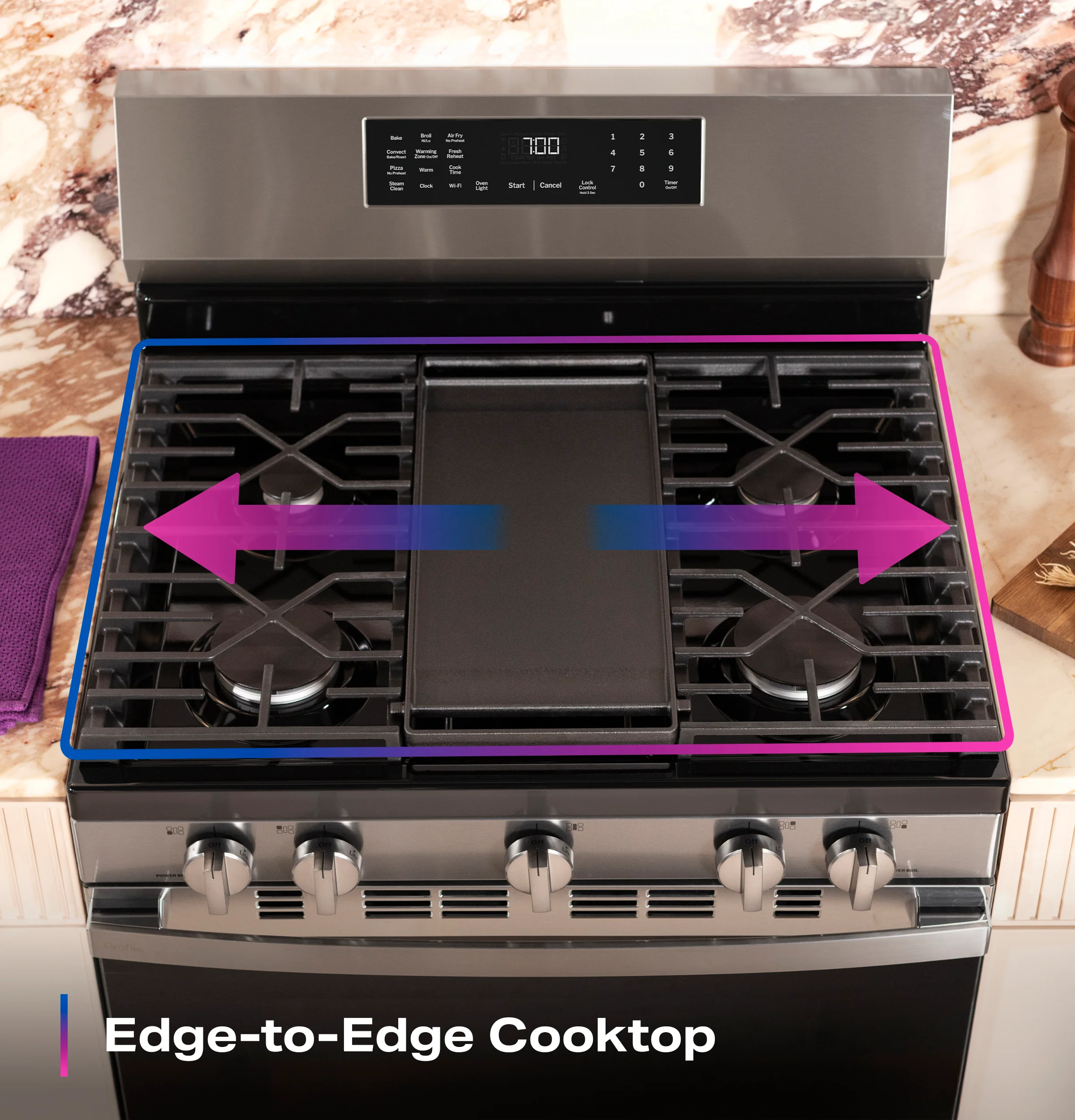 GE Profile™ 30” Smart Free-Standing Gas Convection Range with No Preheat Air Fry and EasyWash™ Oven Tray PGF700AYFS - Image 9