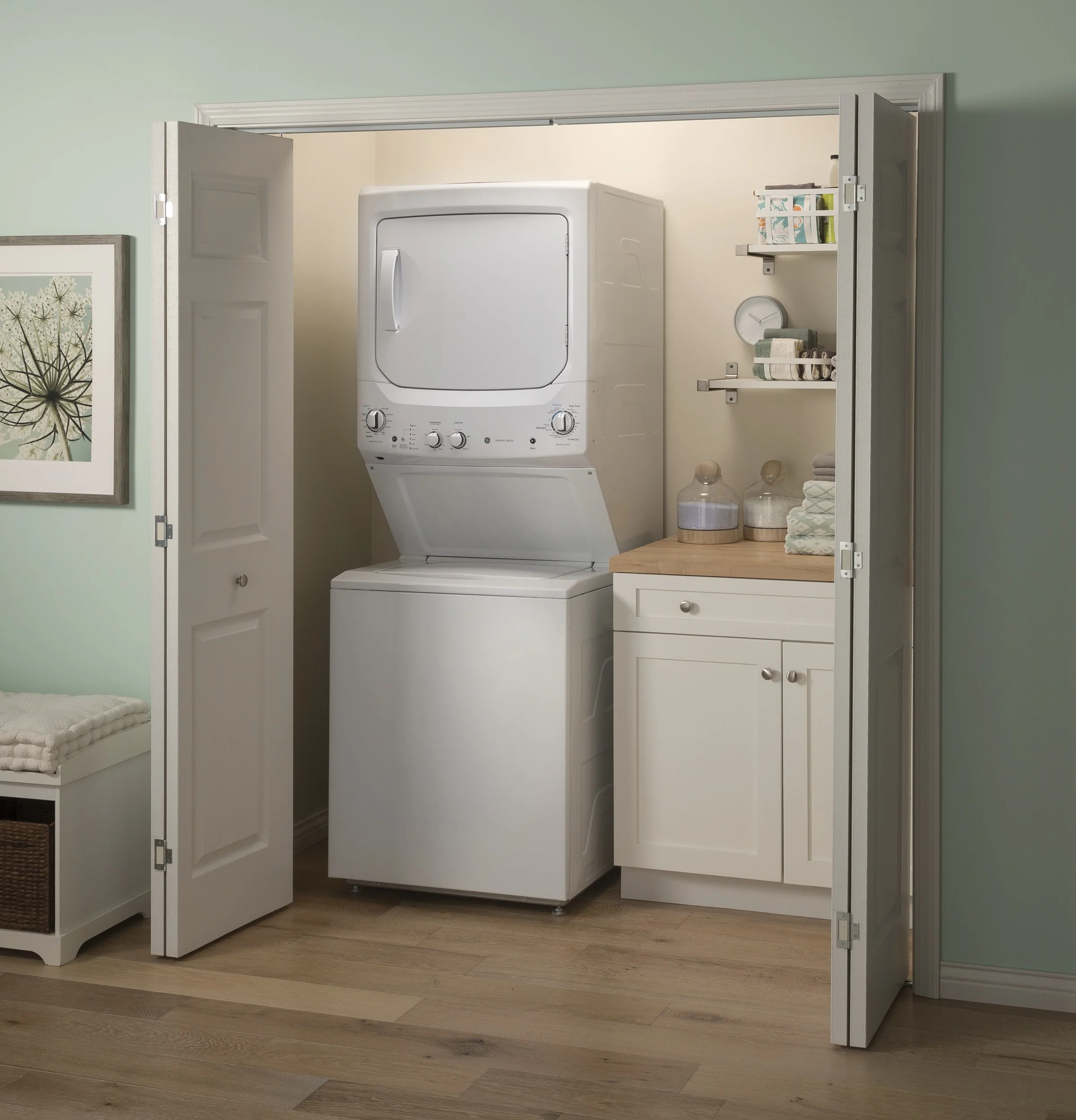 GE Unitized Spacemaker 3.8 Cu. Ft. Washer, 5.9 Cu. Ft. White On White Electric Dryer GUD27ESSMWW - Image 6