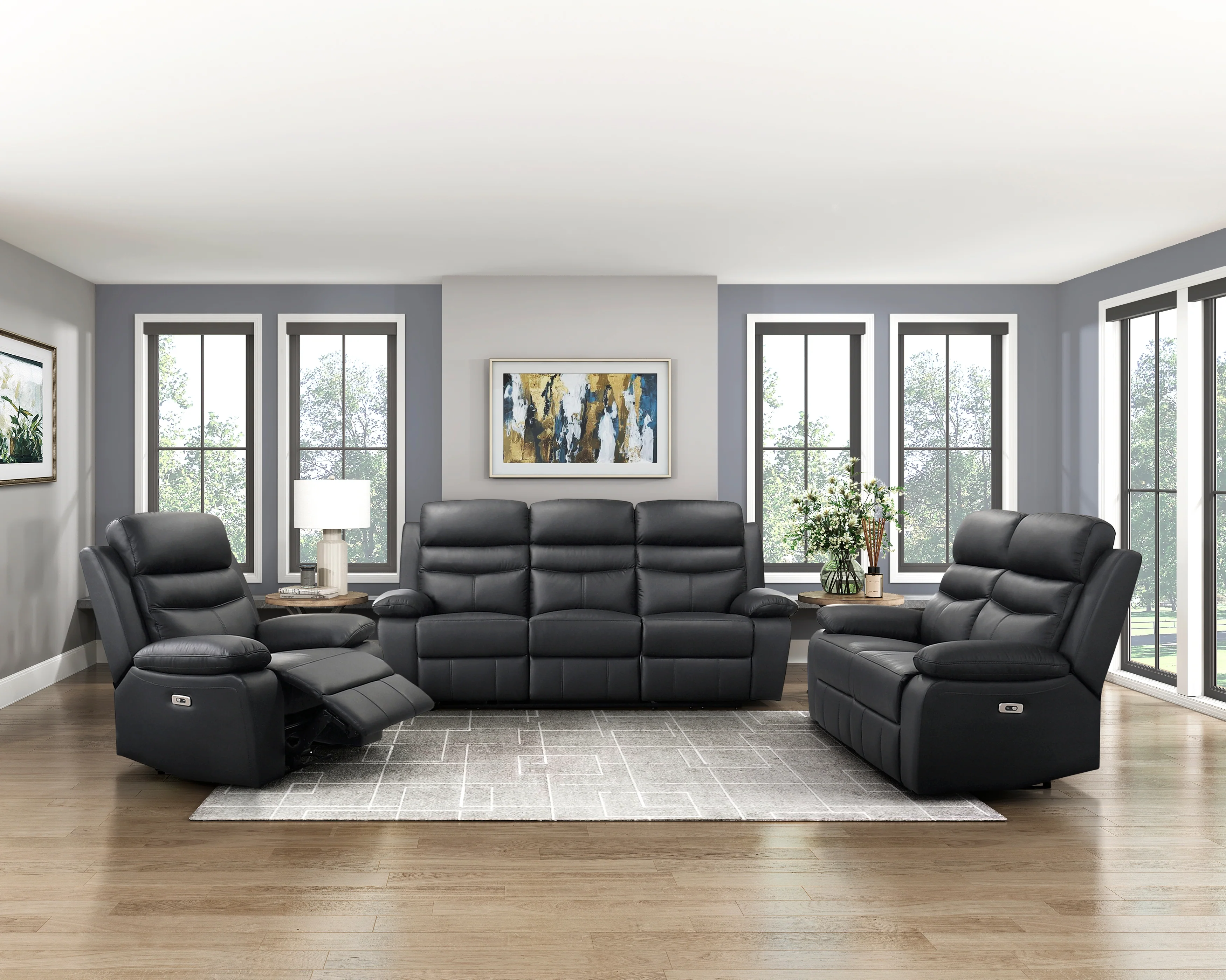 Hancock Power Double Reclining Sofa in Black - 9628BLK-3PW - Image 6