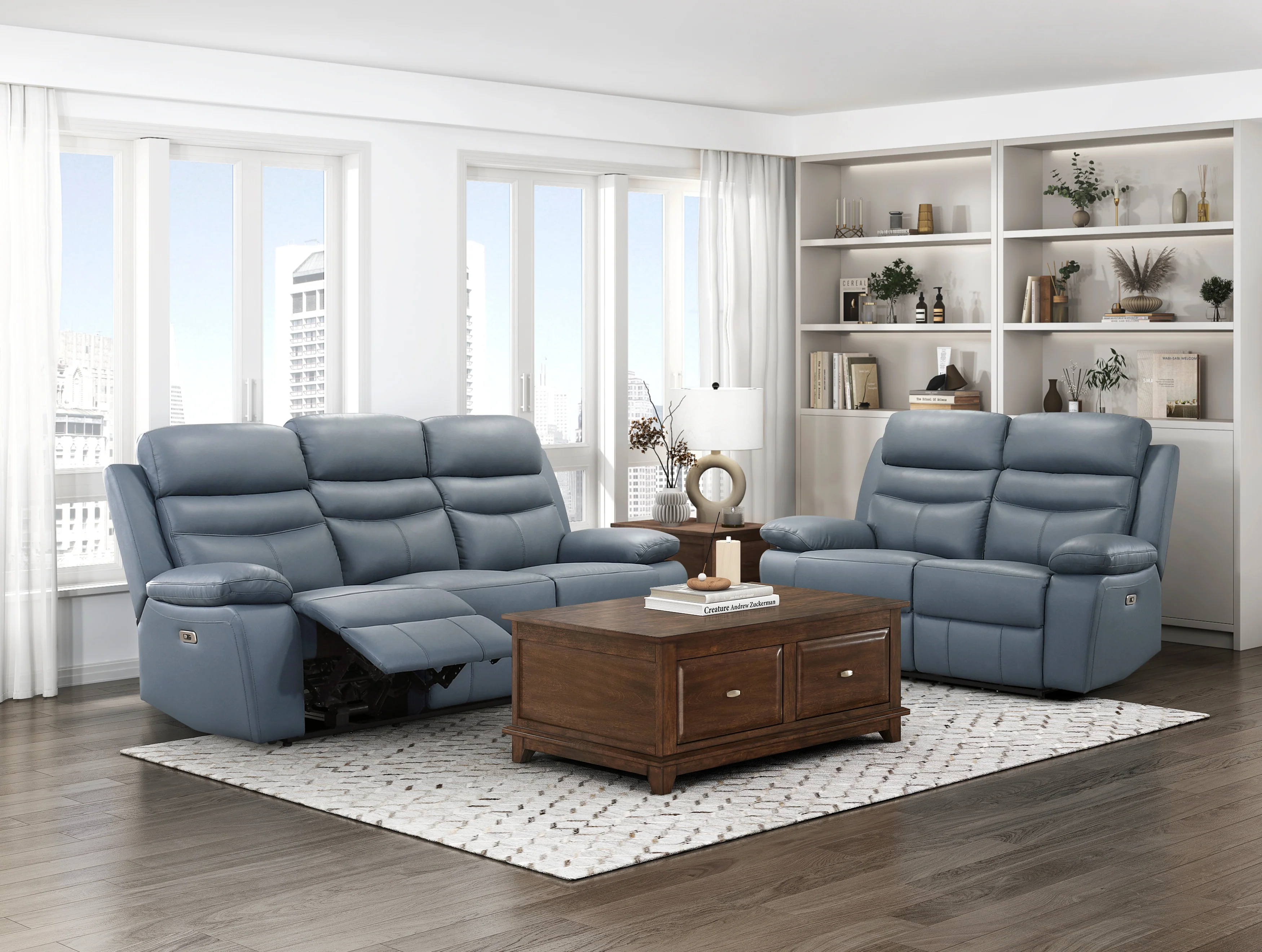 Hancock Power Double Reclining Sofa in Blue - 9628BUE-3PW - Image 5