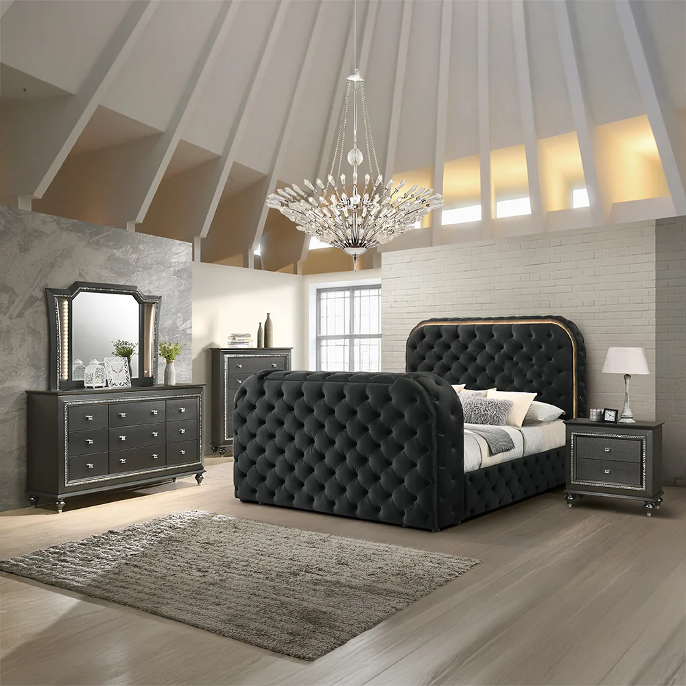 Kana Eastern King Bed w/LED, Fireplace & TV Cabinet - Image 10