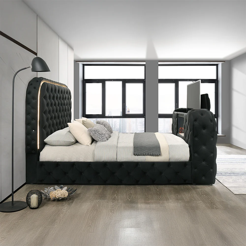 Kana Eastern King Bed w/LED, Fireplace & TV Cabinet - Image 9