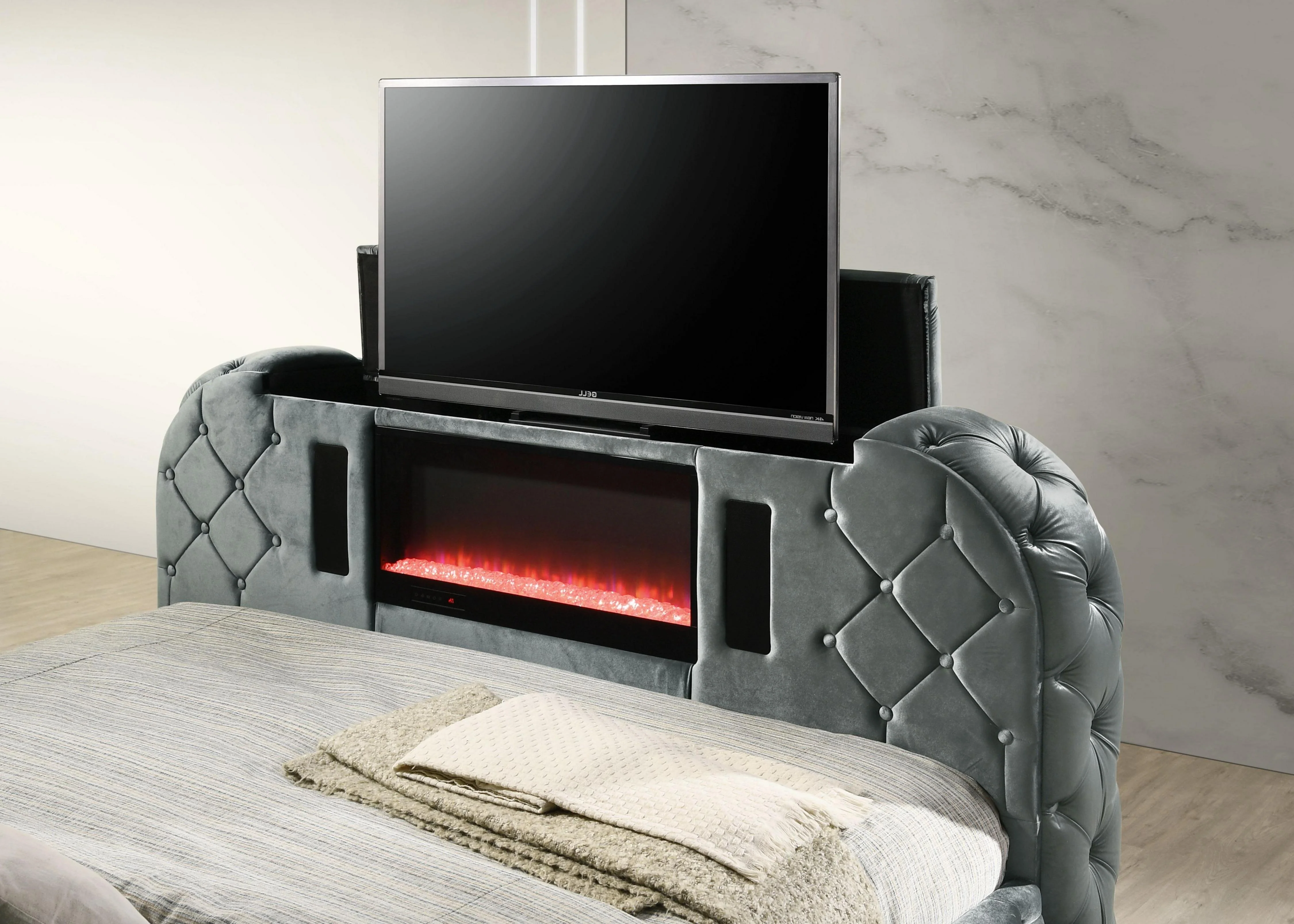 Kana Eastern King Bed w/LED, Fireplace & TV Stand - Image 10