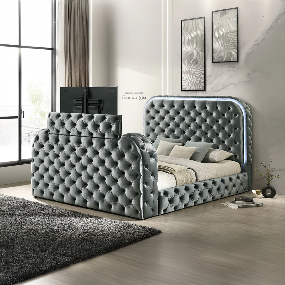 Kana Queen Bed w/LED, Fireplace & TV Stand - Image 4
