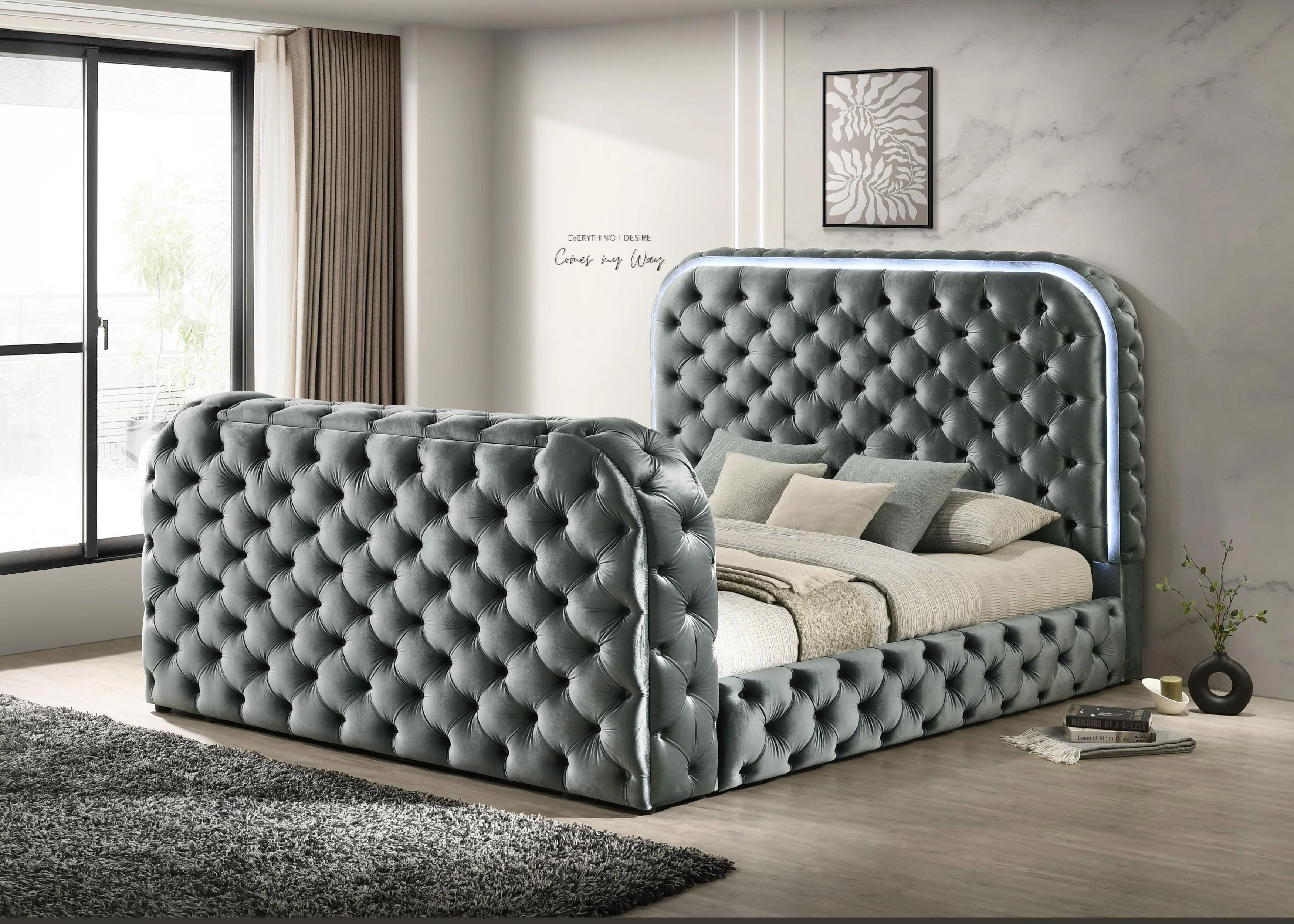 Kana Queen Bed w/LED, Fireplace & TV Stand - Image 7