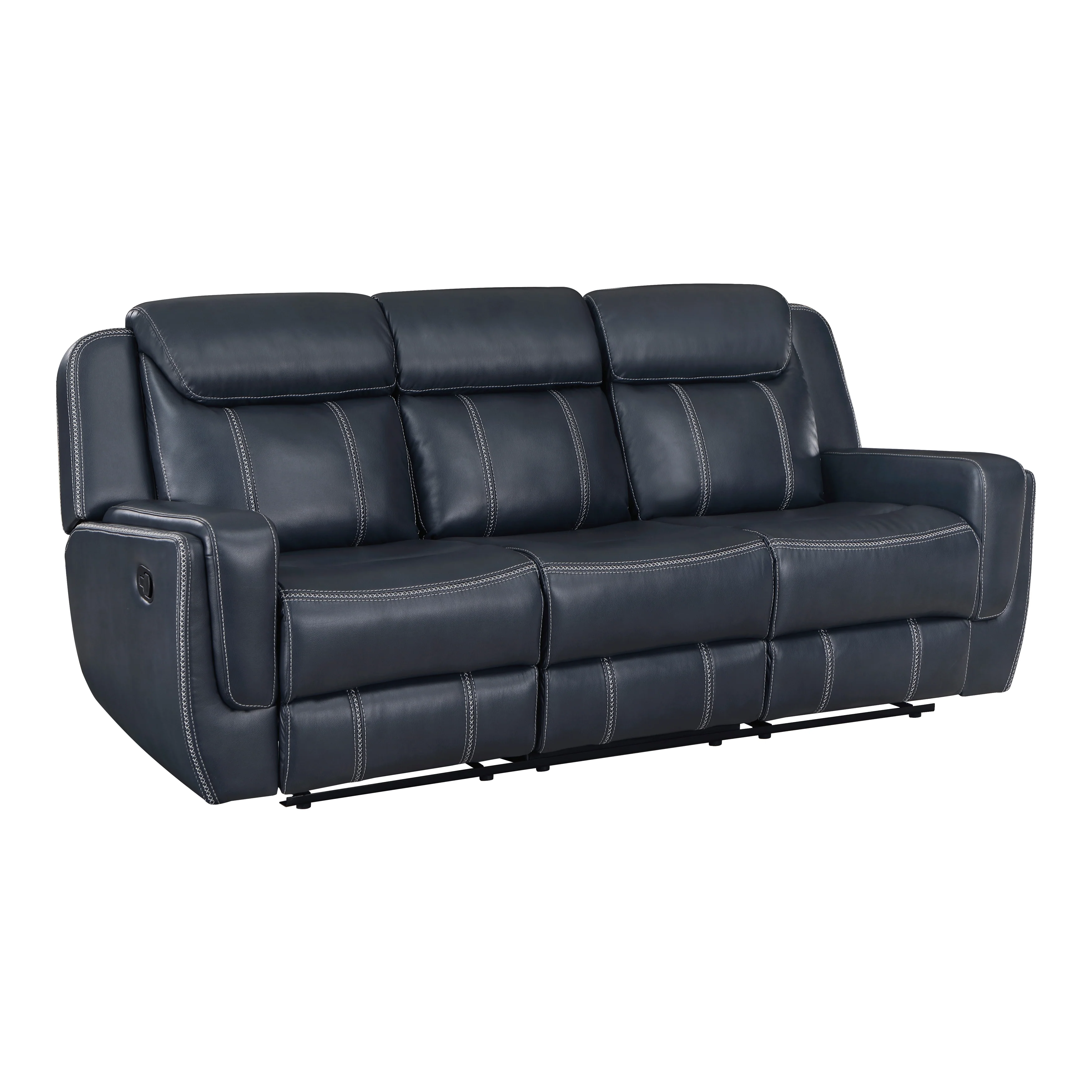 Littleton Double Reclining Sofa with Center Drop-Down Cup Holders,Storage Pouch, Receptacles and USB Ports in Blue - 8516BU-3 - Image 2