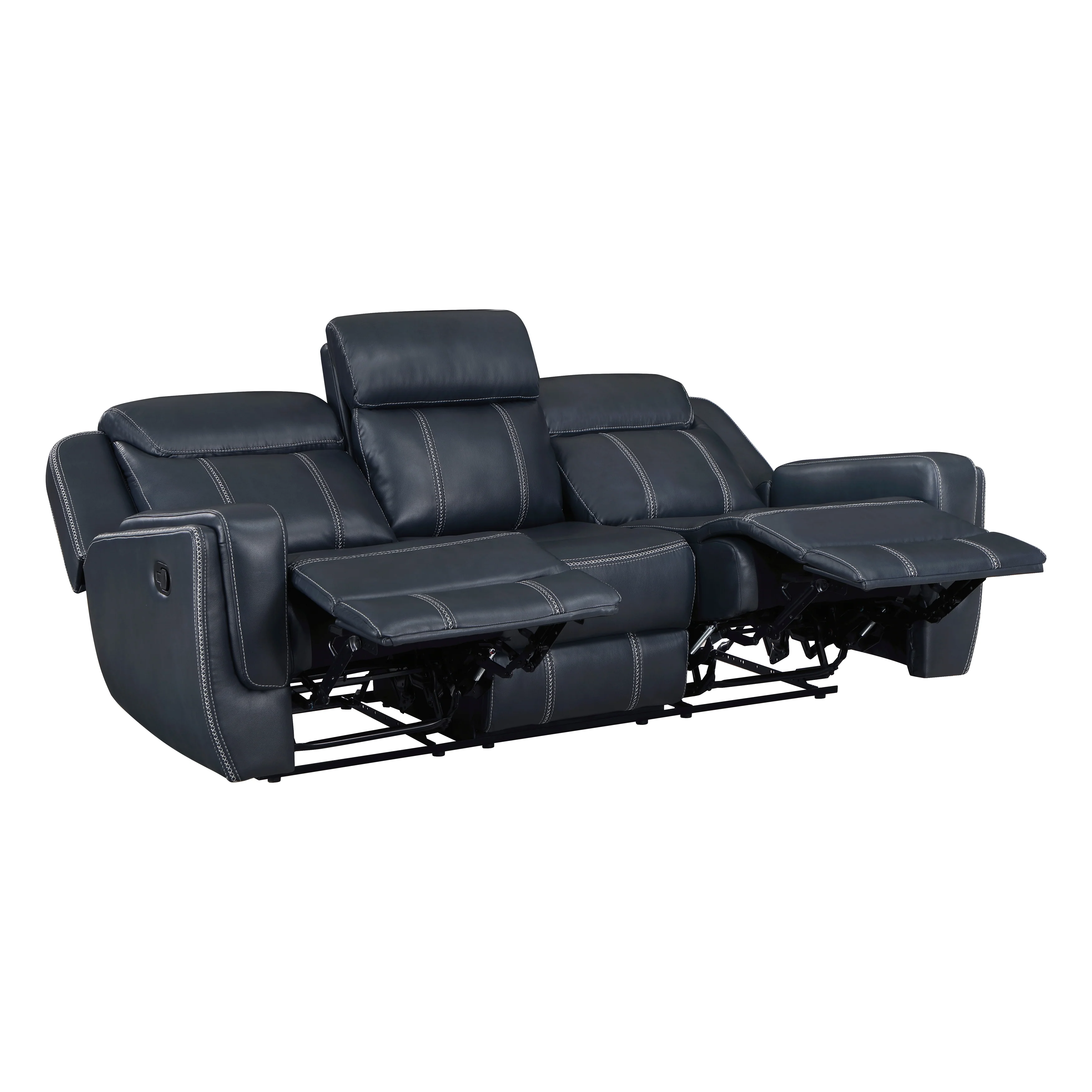 Littleton Double Reclining Sofa with Center Drop-Down Cup Holders,Storage Pouch, Receptacles and USB Ports in Blue - 8516BU-3 - Image 4