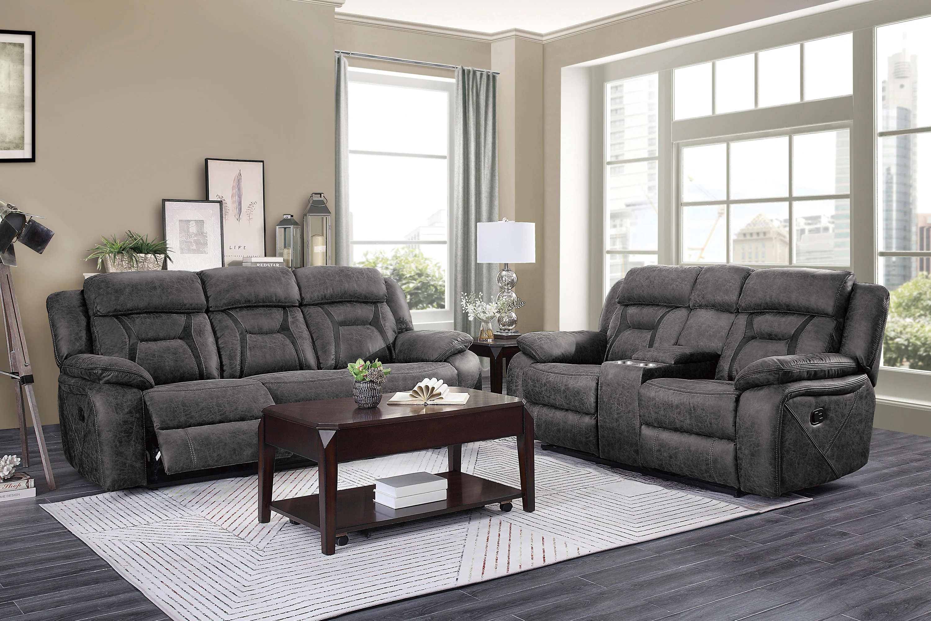 Madrona Hill Double Reclining Loveseat with Center Console in Gray - 9989GY-2 - Image 4