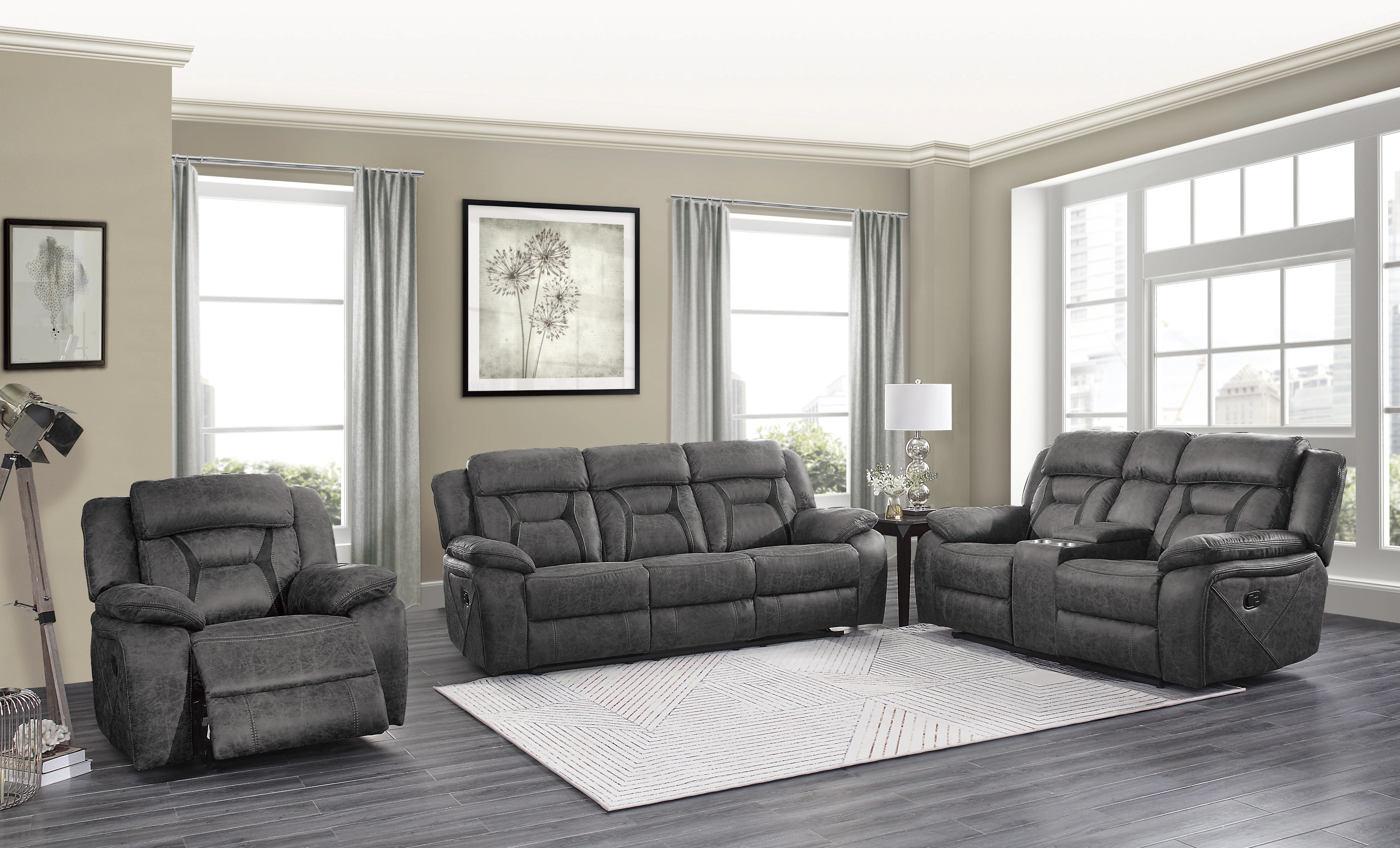 Madrona Hill Double Reclining Loveseat with Center Console in Gray - 9989GY-2 - Image 5