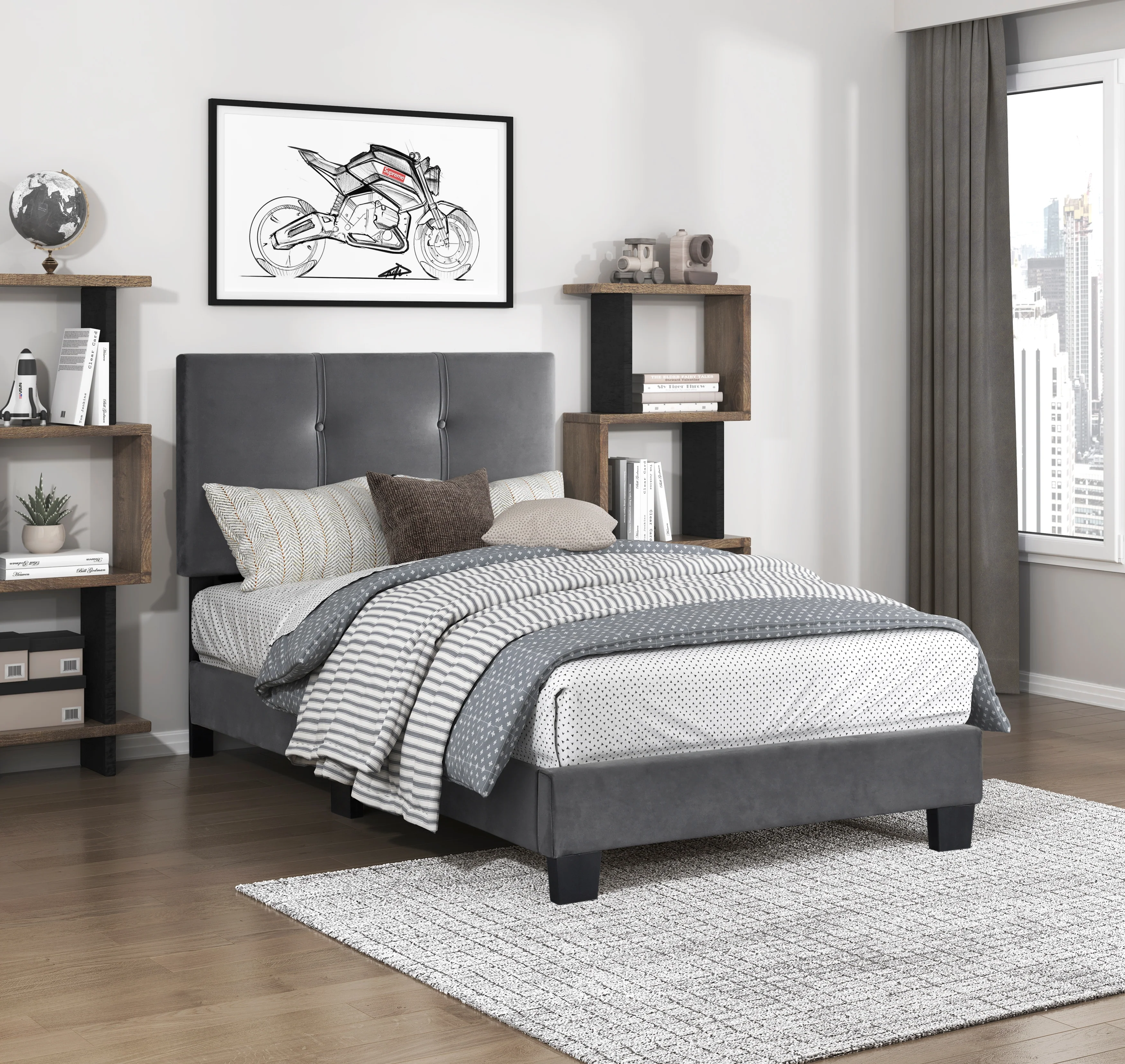 Newberry Twin Platform Bed in Gray - 1350DGT-1 - Image 2