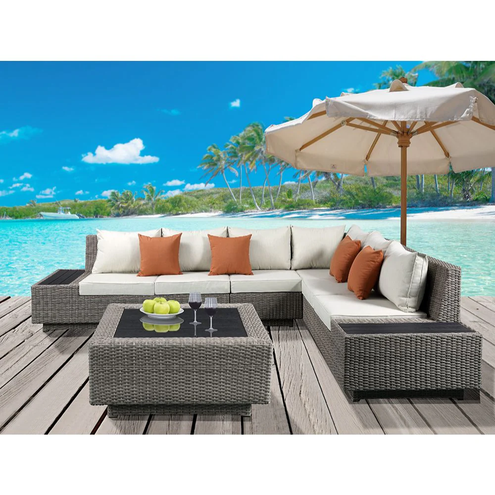 Patio Sectional Sofa w/4 Pillows & Coffee Table - Image 9