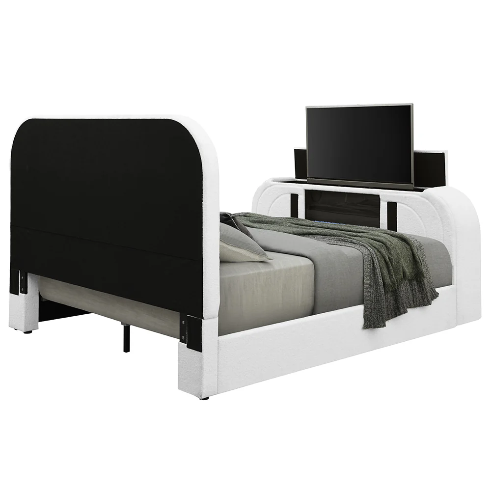 Shelyn EK Bed w/LED, TV Cabinet, Fireplace & Bluetooth - Image 4