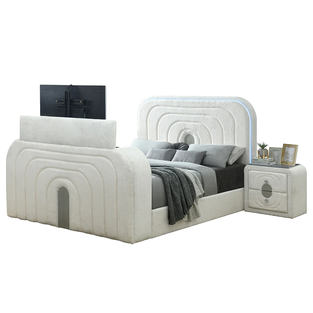 Shelyn EK Bed w/LED, TV Cabinet, Fireplace & Bluetooth - Image 7