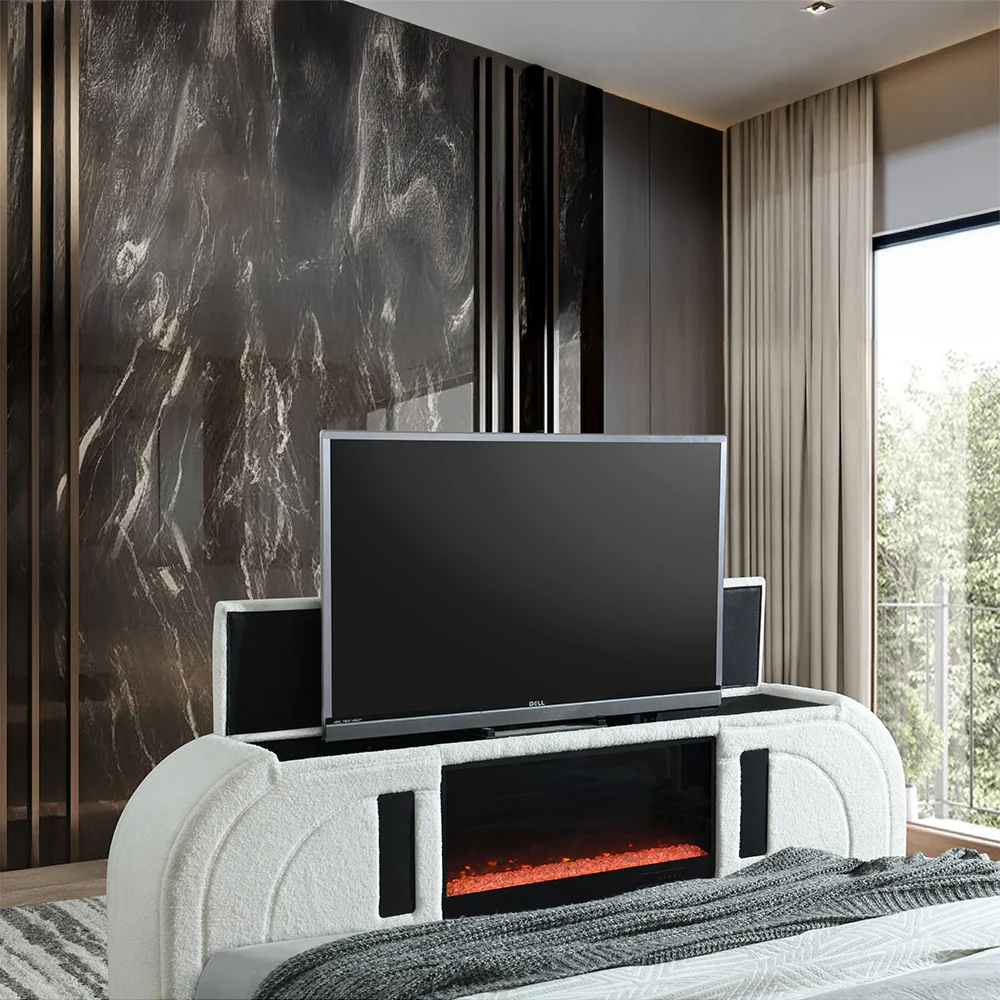 Shelyn EK Bed w/LED, TV Cabinet, Fireplace & Bluetooth - Image 8