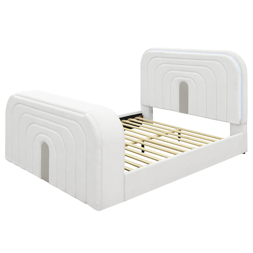 Shelyn Queen Bed w/LED, TV Cabinet, Fireplace & Bluetooth - Image 2