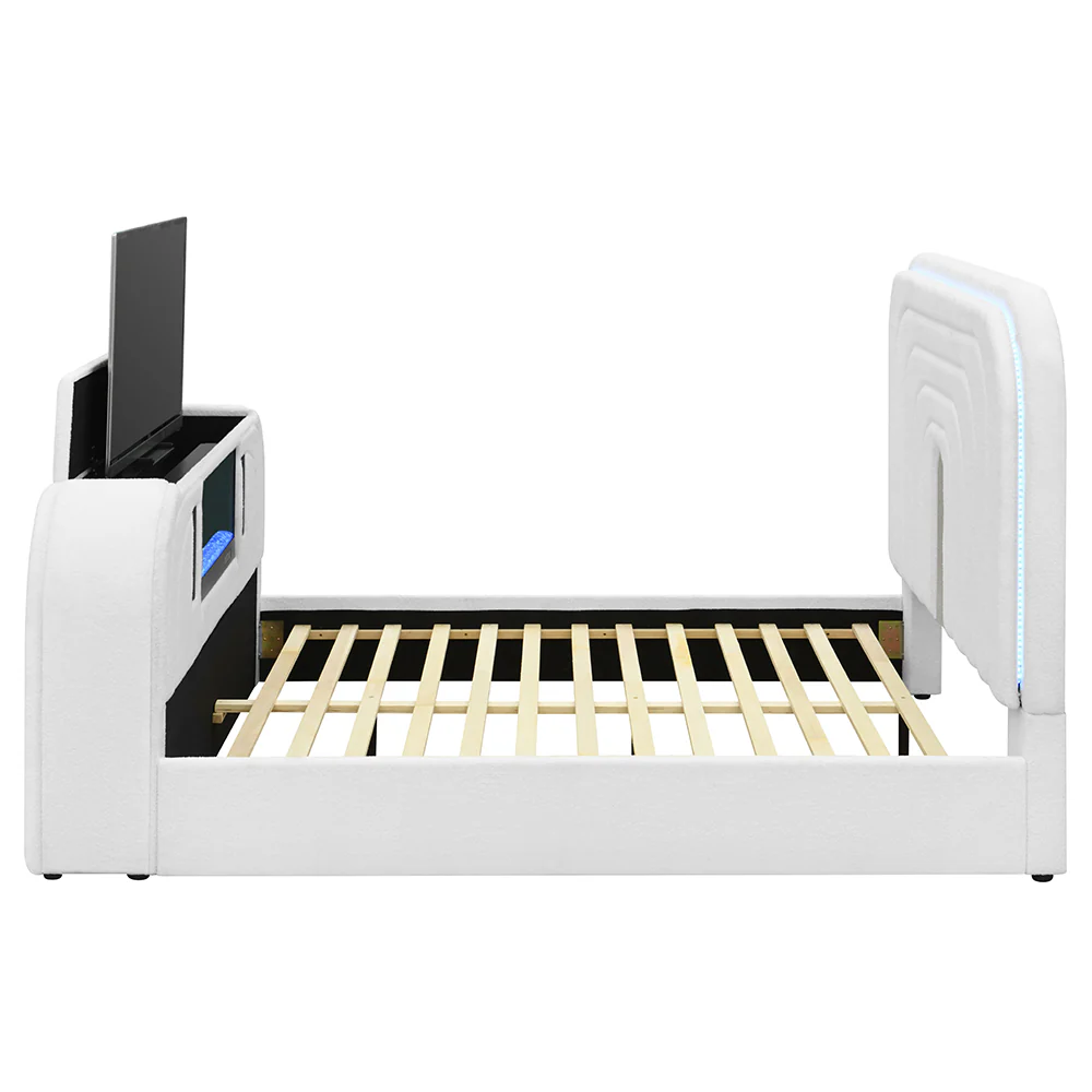 Shelyn Queen Bed w/LED, TV Cabinet, Fireplace & Bluetooth - Image 3