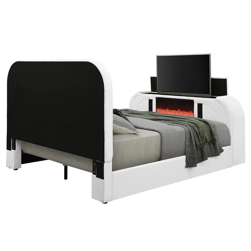 Shelyn Queen Bed w/LED, TV Cabinet, Fireplace & Bluetooth - Image 5