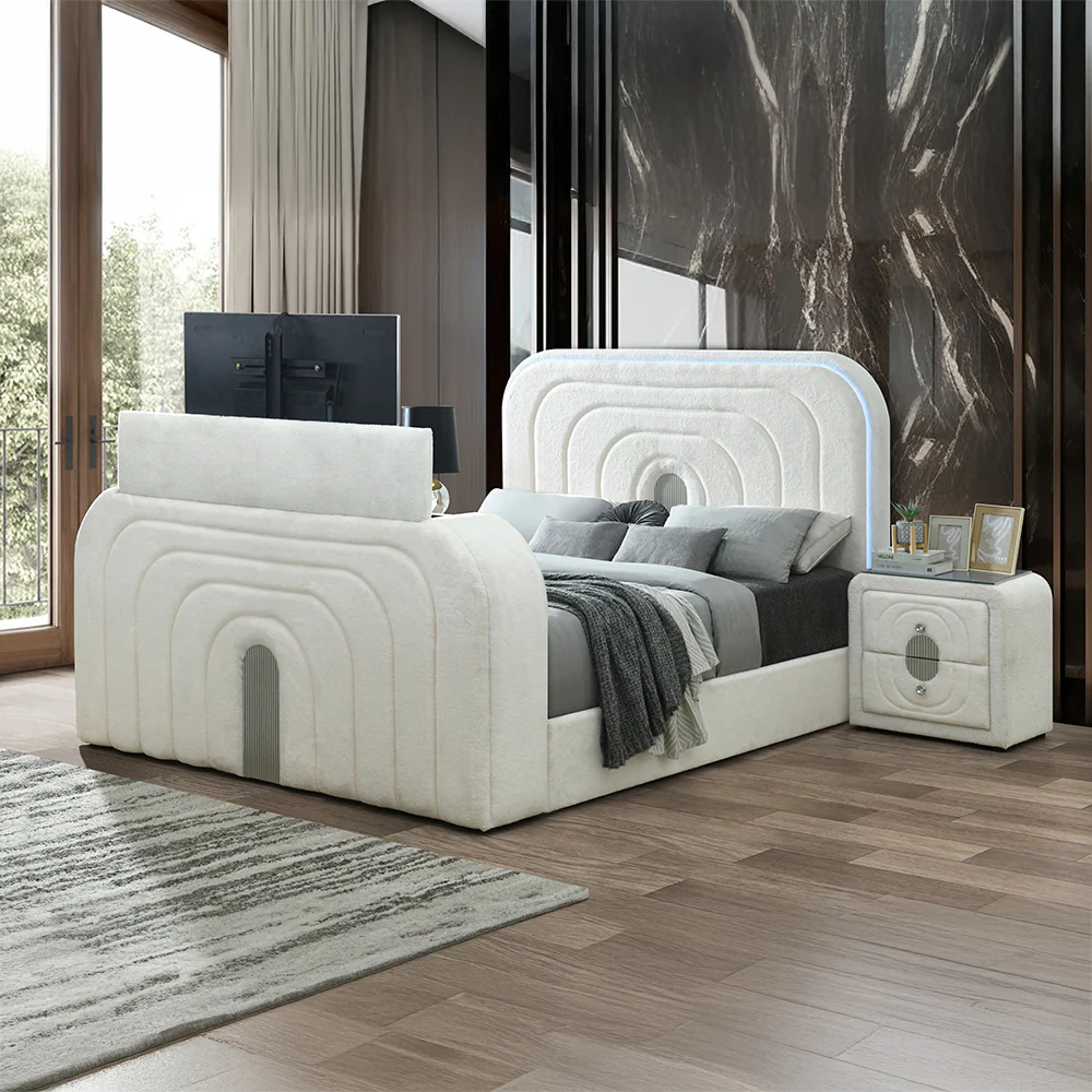 Shelyn Queen Bed w/LED, TV Cabinet, Fireplace & Bluetooth - Image 9